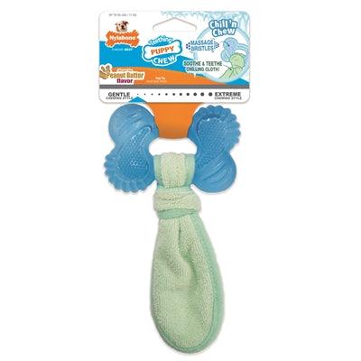 Nylabone Puppy Freezer Bone With Wash Cloth Peanut Butter Flavor – With snack dispenser