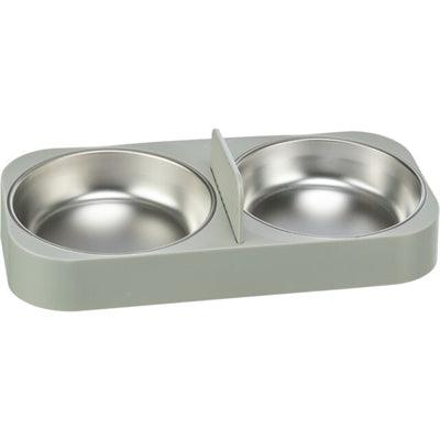 Trixie Double Food/Water Bowl #24347 Plastic/Stainless Steel White