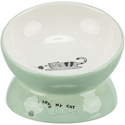 Trixie Elevated Cat Food/Water Bowl, Ceramic, Sage/White