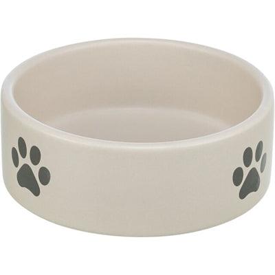 Trixie Dog Food Bowl / Water Bowl with Paw Print Design, Ceramic, Light Grey / Grey