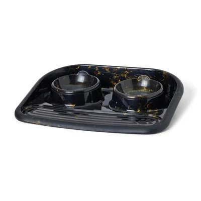 Savic Butler Food and Water Bowl with Tray, Marble Black/Gold