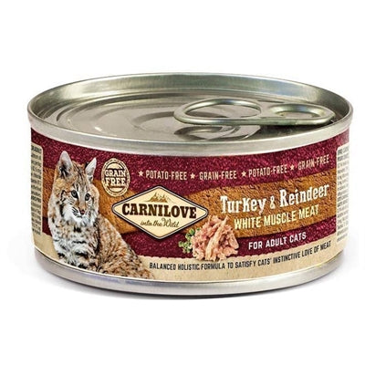 Carnilove Cans Turkey & Reindeer – Grain-free Natural Cat Food with Turkey and Reindeer (12x100g)