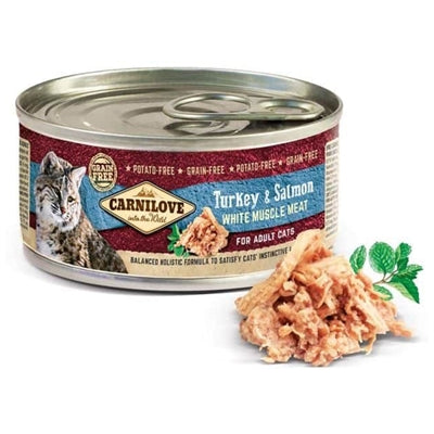 Carnilove Cans Turkey & Salmon – Grain-free Natural Cat Food with Turkey and Salmon (12x100g)
