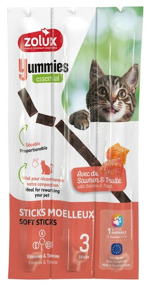 Zolux Yummies Miękki przysmak dla kota – Pałeczki Łosoś & Pstrąg 3x5g
