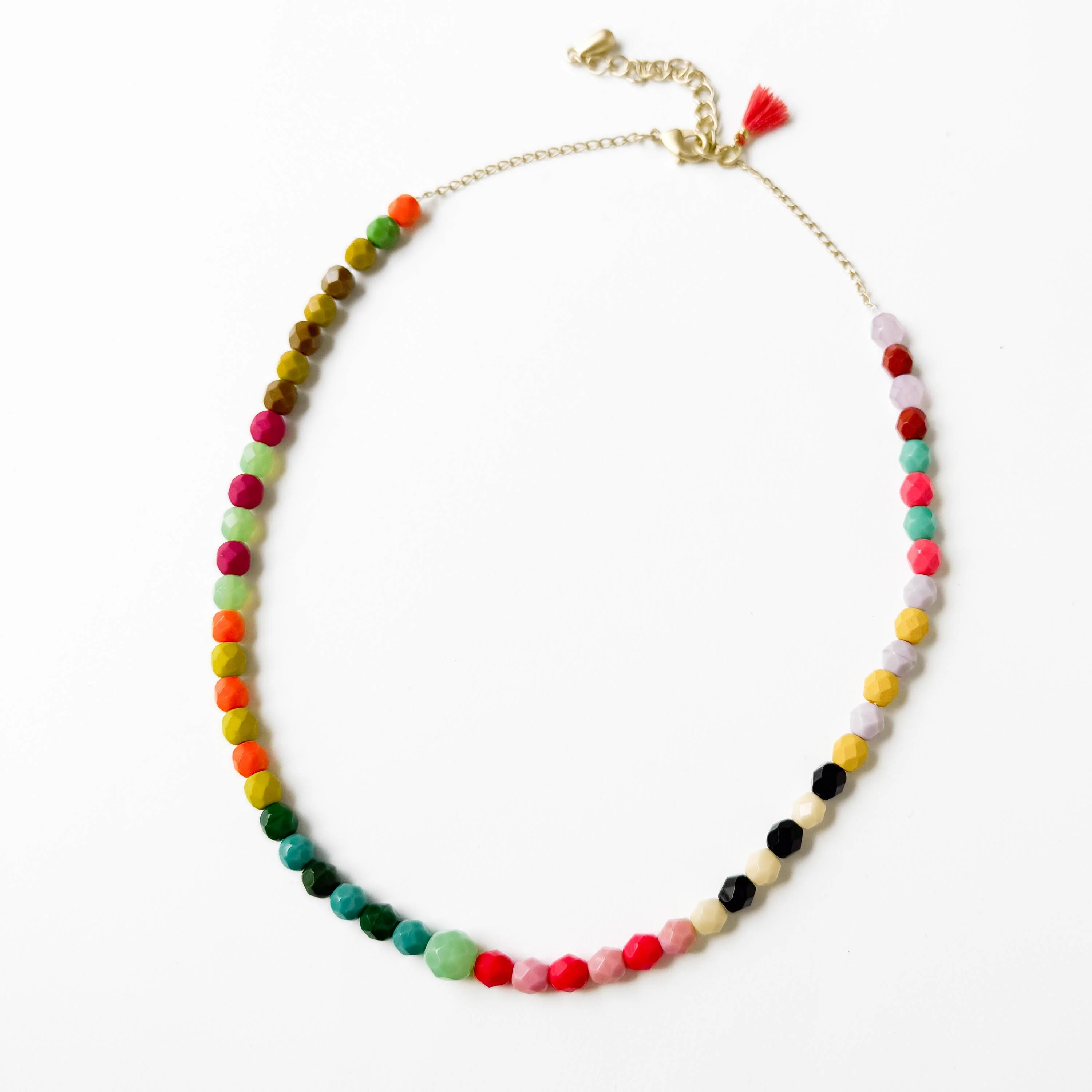 Adjustable Bead Necklace With Green Bead and Tiny Tassel - Image 3