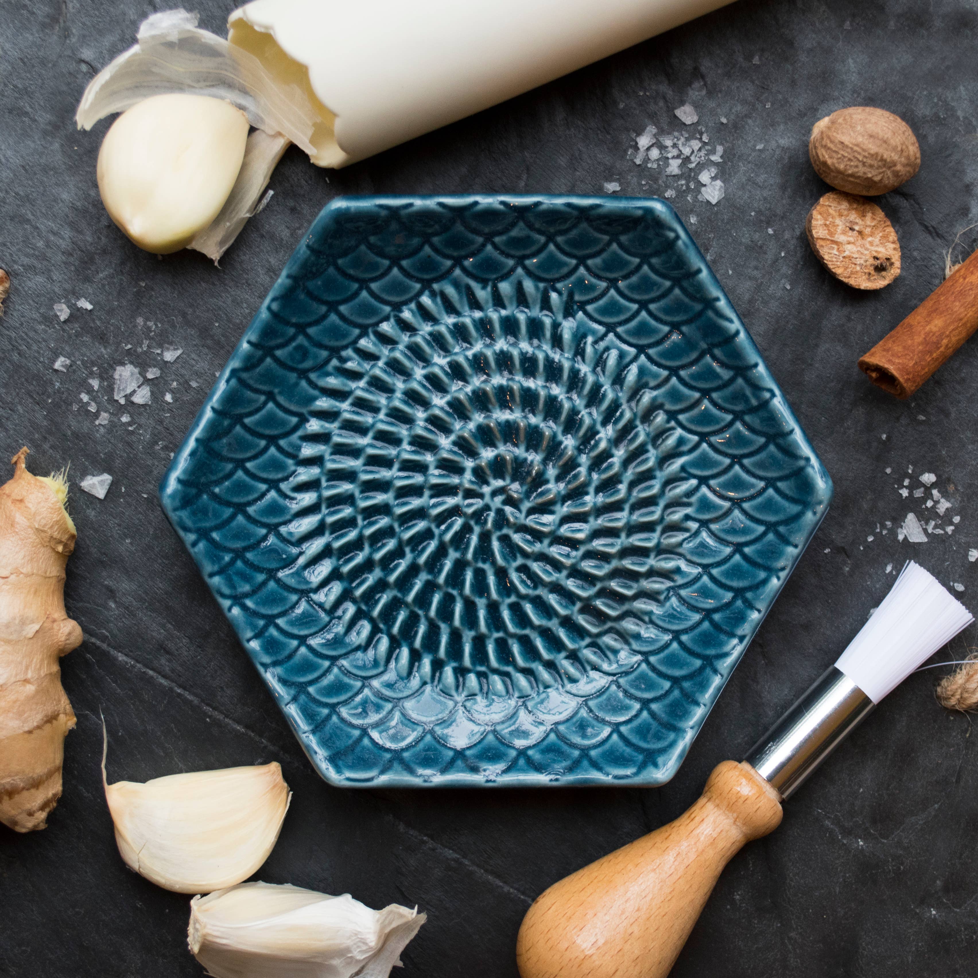 Teal 3 Piece Set: Ceramic Grater, Peeler, Brush - Image 1