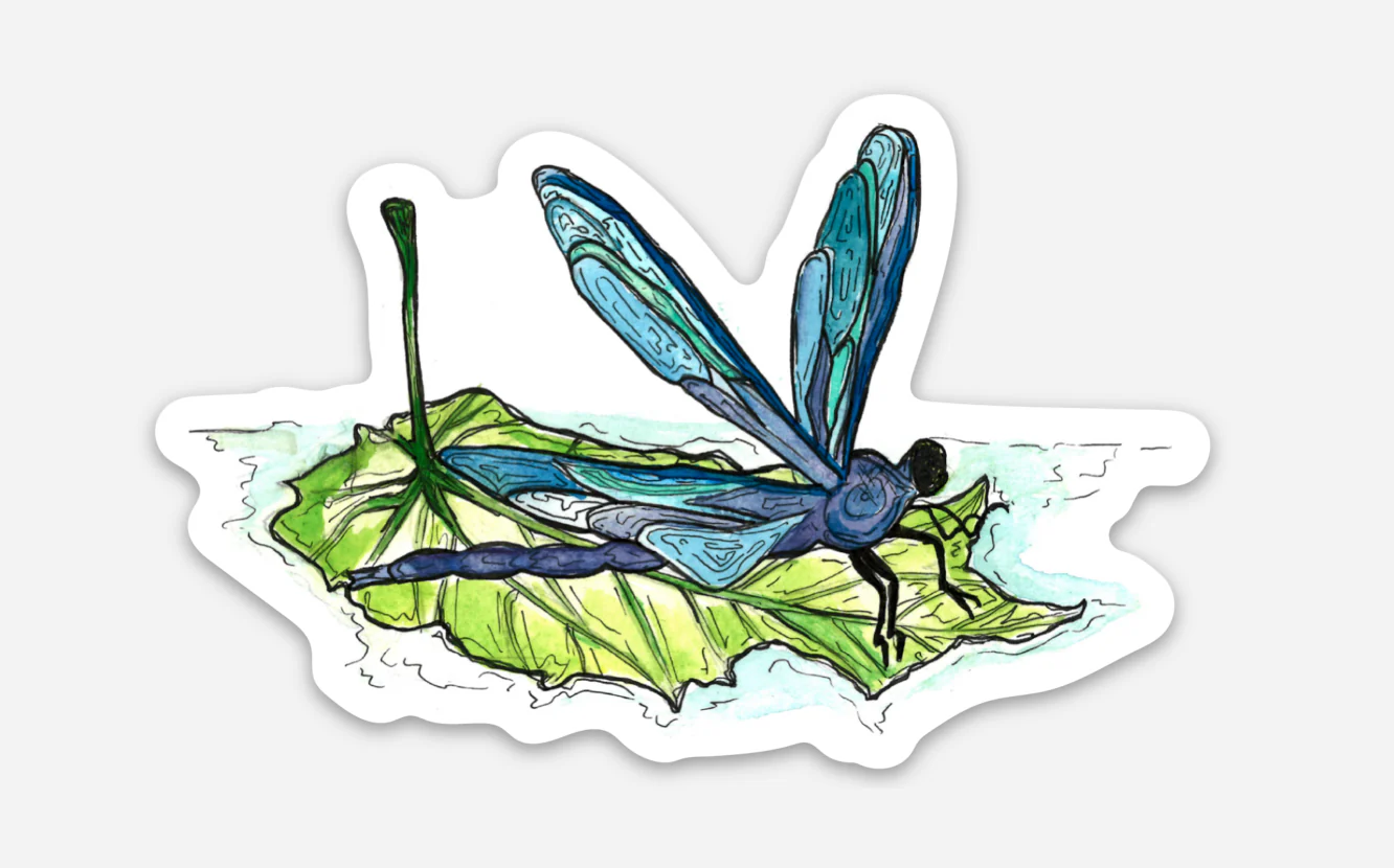 Dragonfly on Leaf Sticker - Image 1