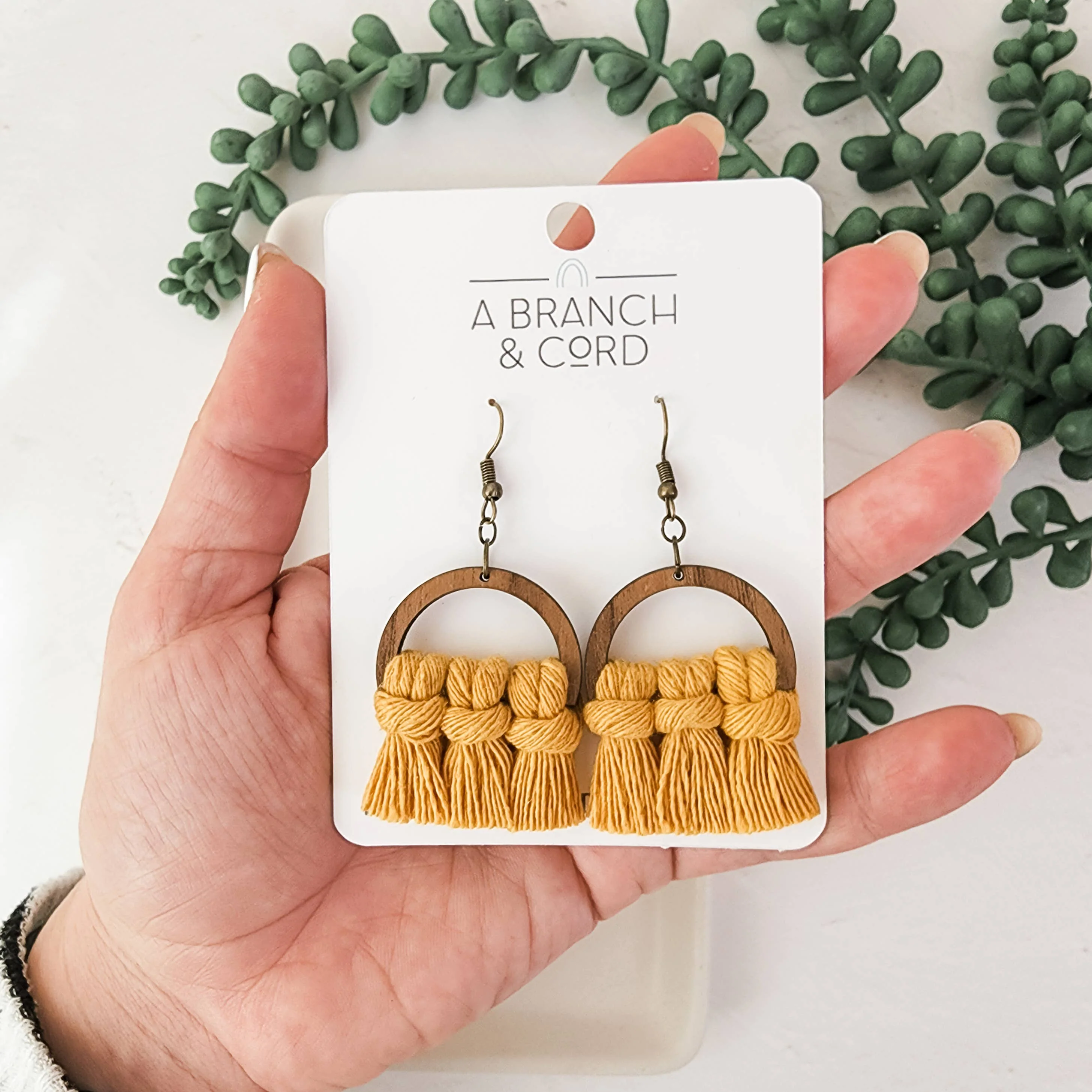 Macrame Fringe Earrings Semi Circle: Wild Rose - Image 2
