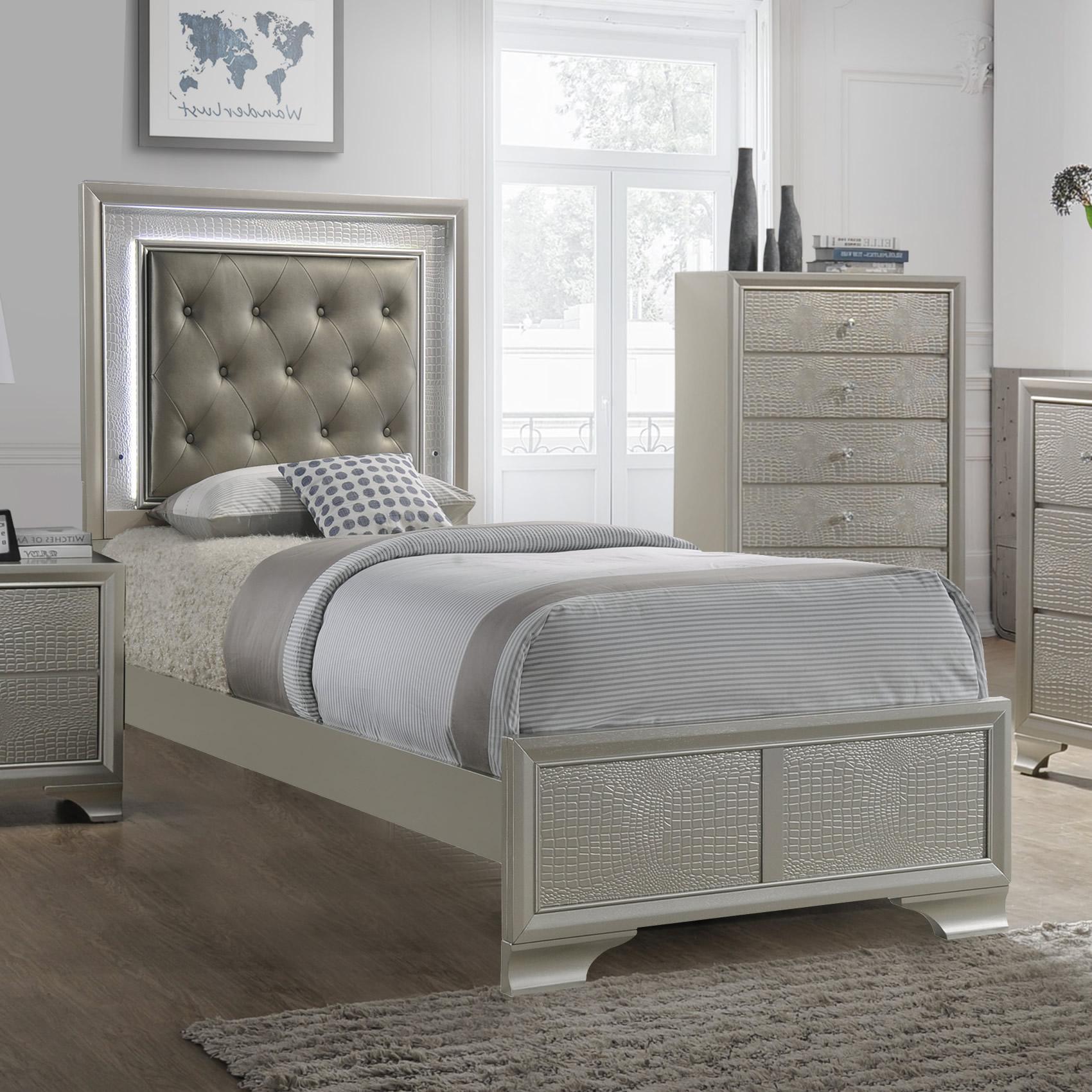 Crown Mark Lyssa Twin Upholstered Panel Bed B4300-T-HBFB/B4300-FT-RAIL - Image 1