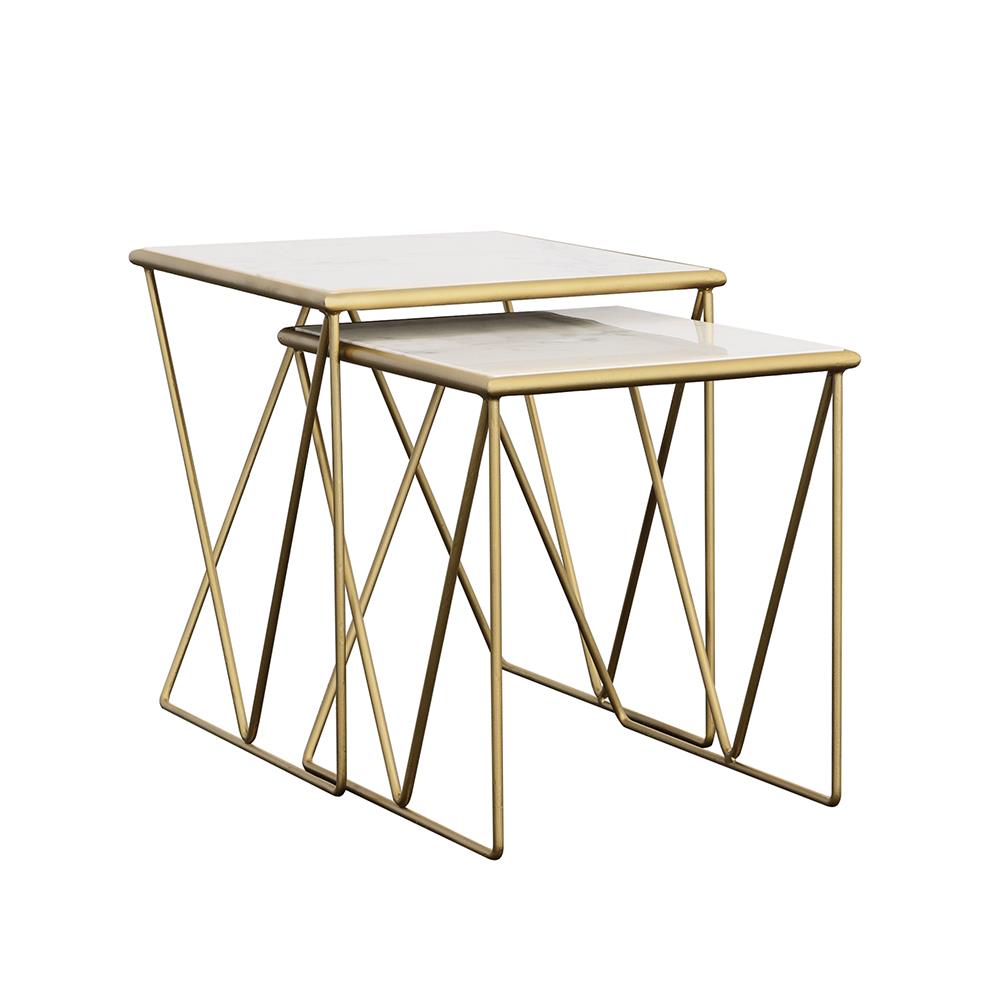Coaster Furniture Bette 930075 2-piece Marble Top Nesting Table Set - White and Gold - Image 1