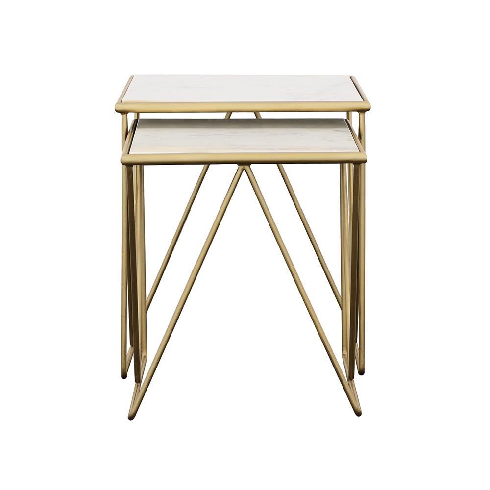Coaster Furniture Bette 930075 2-piece Marble Top Nesting Table Set - White and Gold - Image 2