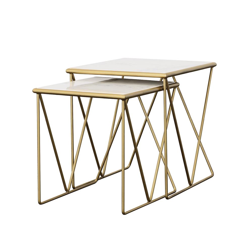 Coaster Furniture Bette 930075 2-piece Marble Top Nesting Table Set - White and Gold - Image 3