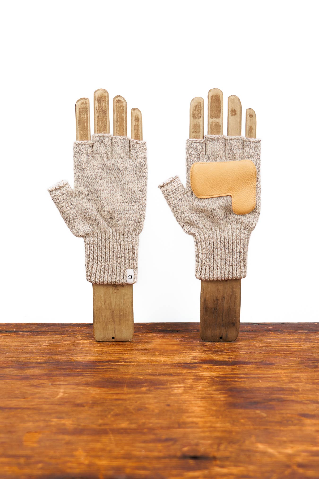 Oatmeal Melange Fingerless Ragg Wool Gloves - Image 3