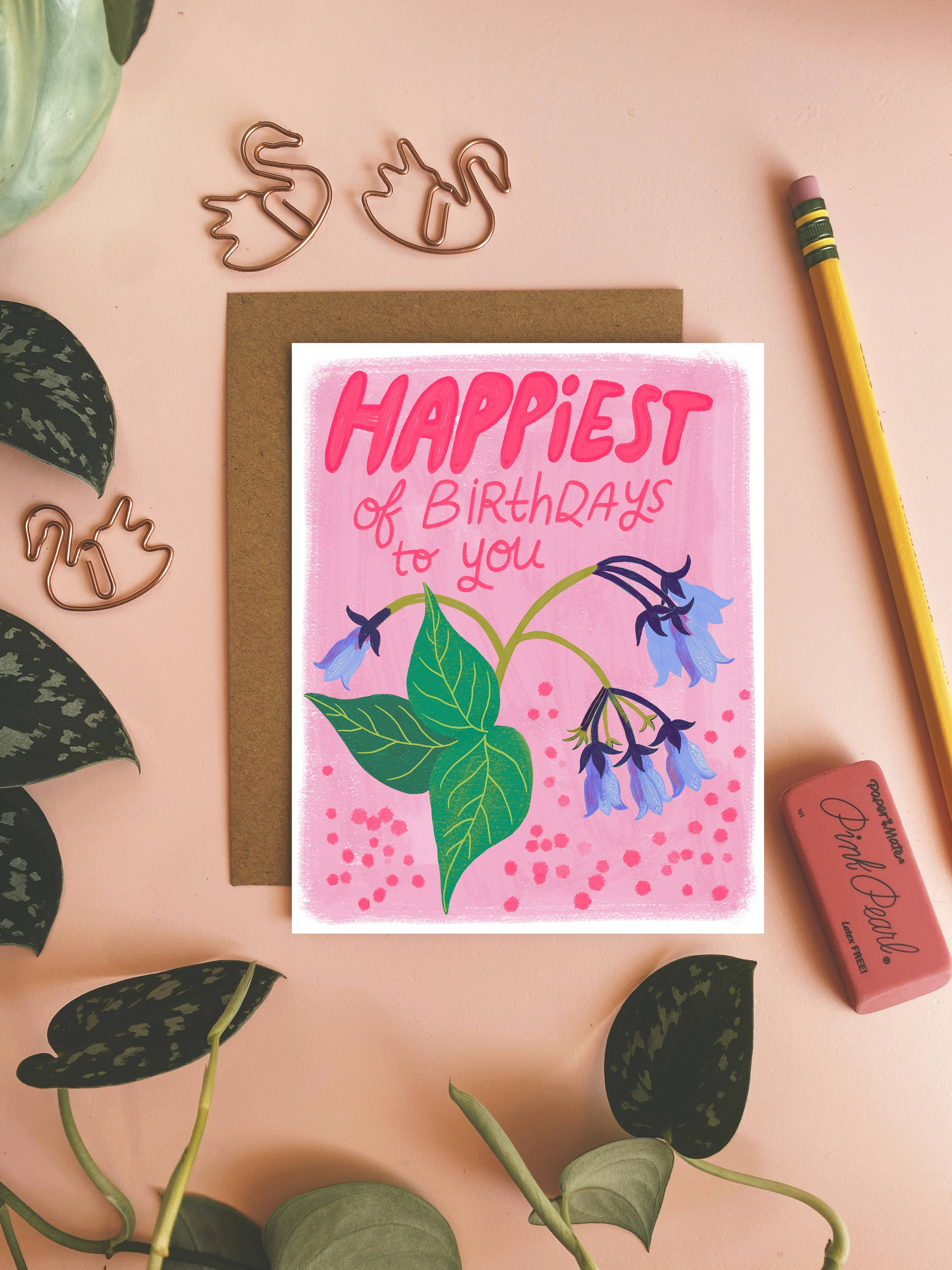 Happiest Birthday - Colorful Floral Greeting Card - Bluebell - Image 1