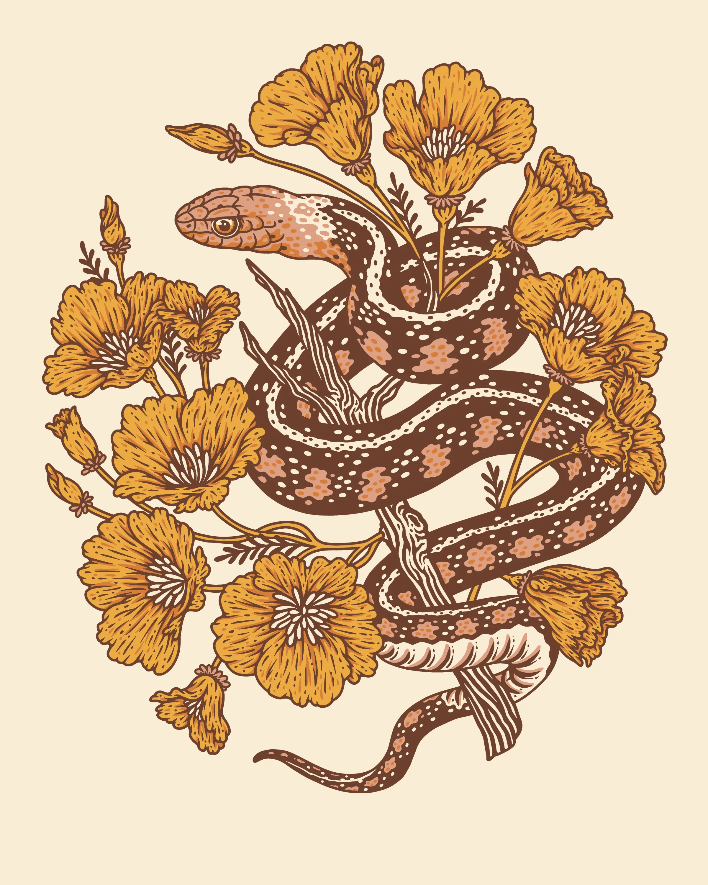 Snake + Poppies 8x10" Giclee Print - Image 1