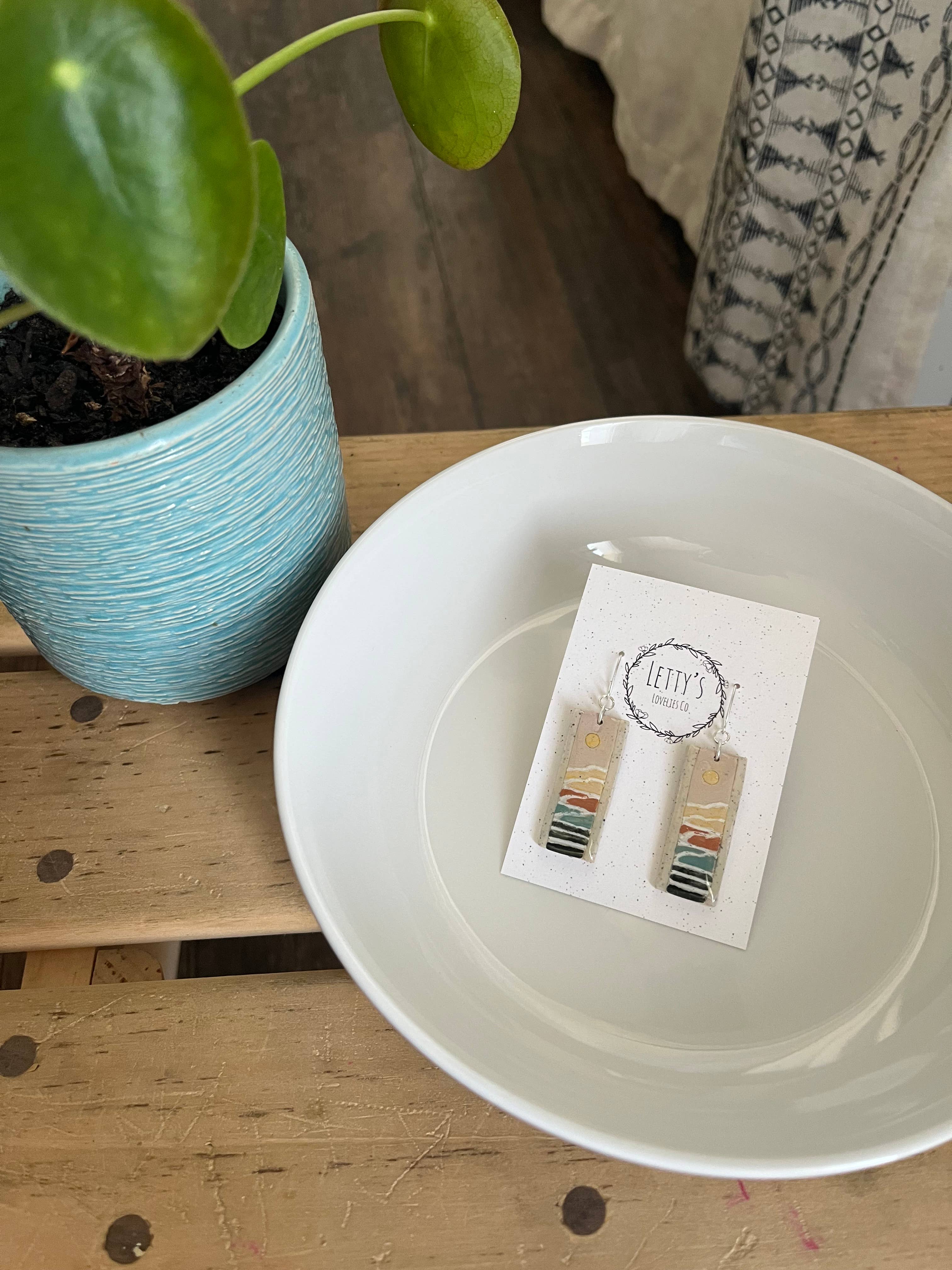 Faux Ceramic Landscape Scene Clay Earrings - Image 1