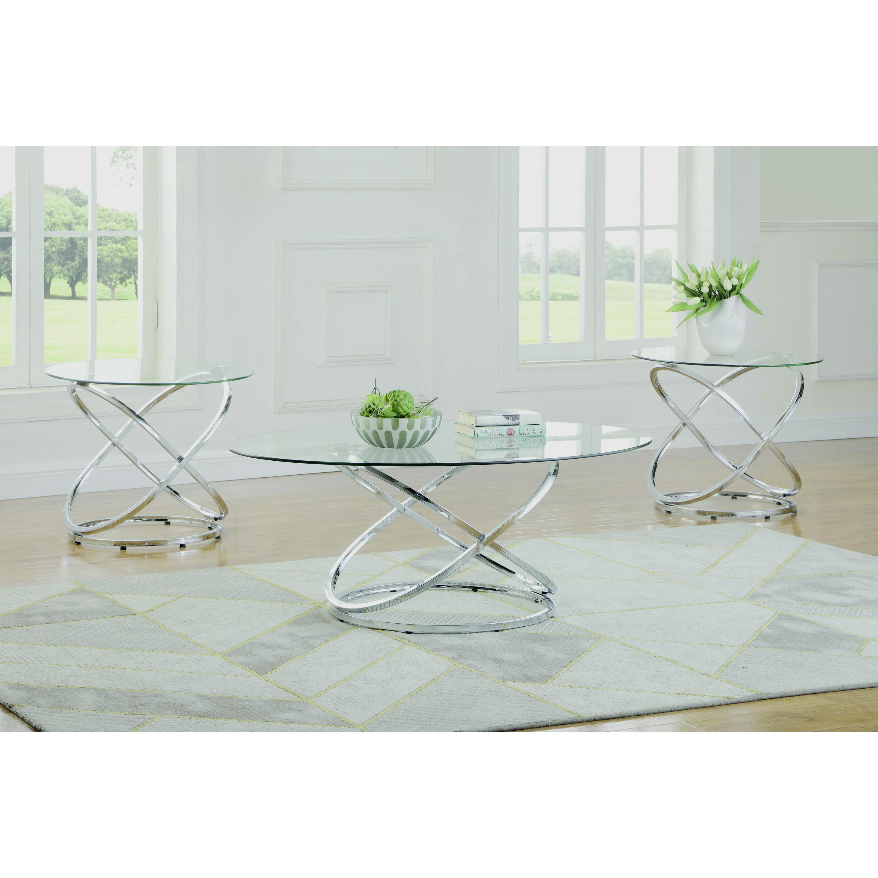Coaster Furniture Warren 722373 3-piece Oval Glass Top Coffee Table Set - Chrome - Image 1