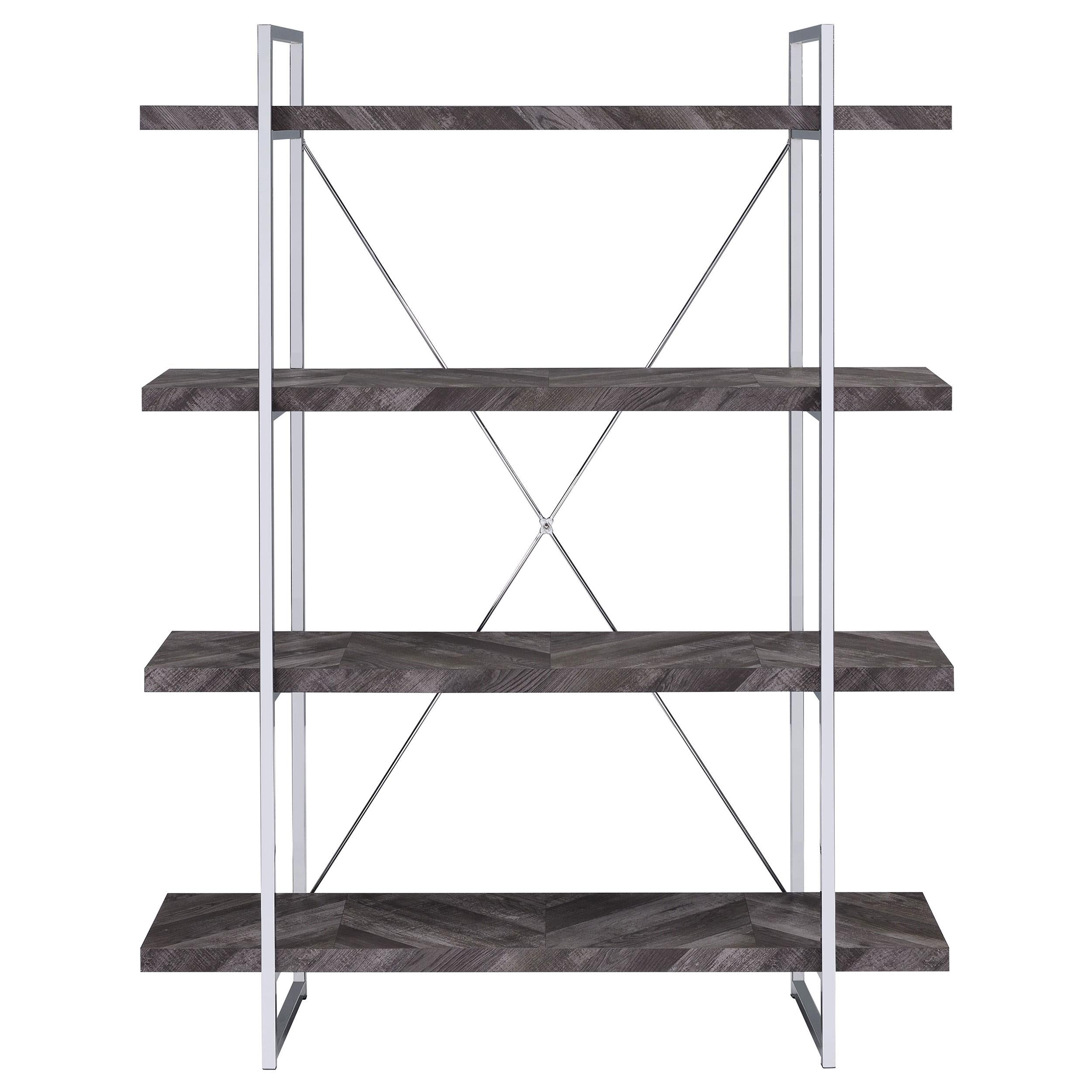 Coaster Furniture Grimma 802613 63-inch 4-shelf Bookshelf - Rustic Grey and Chrome - Image 2