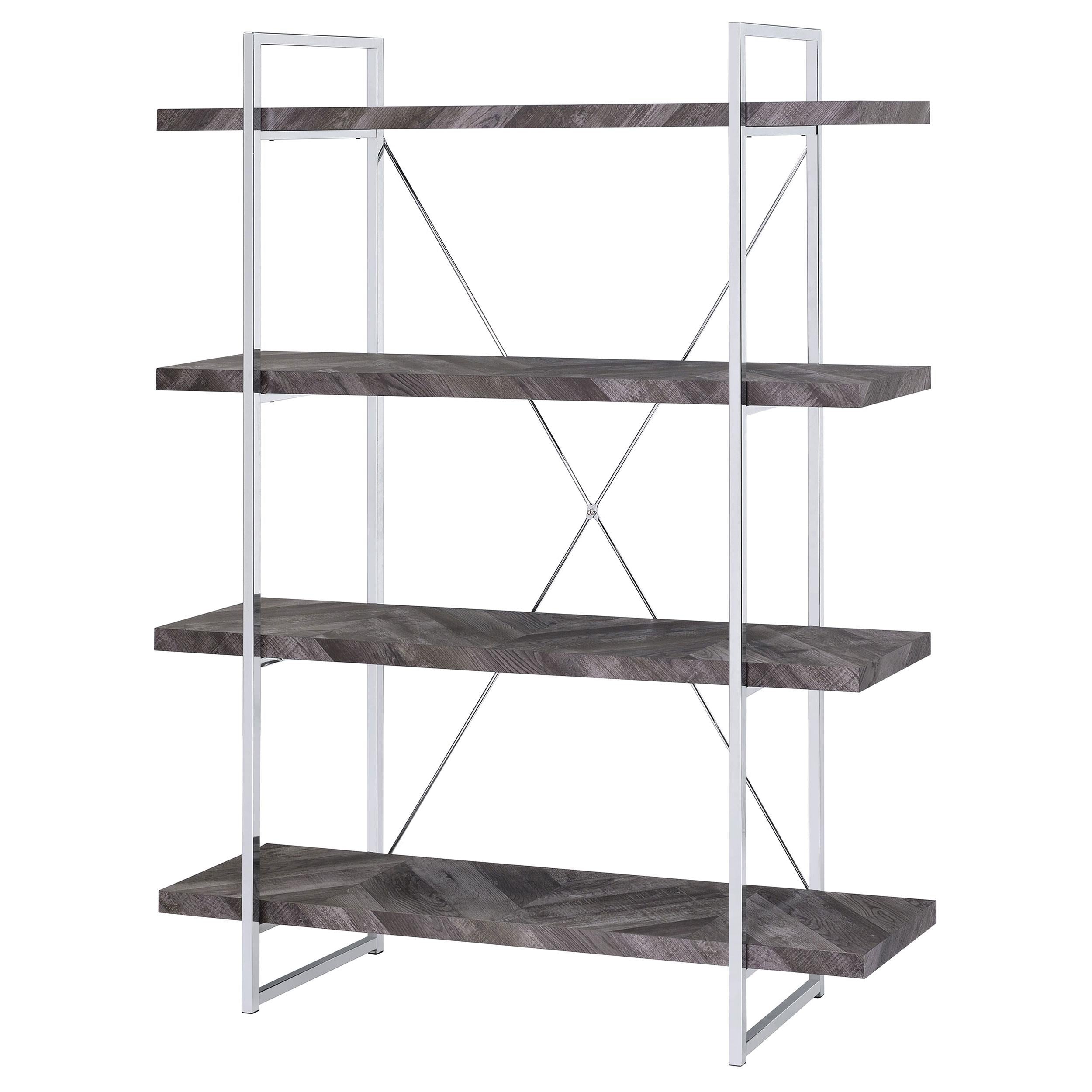 Coaster Furniture Grimma 802613 63-inch 4-shelf Bookshelf - Rustic Grey and Chrome - Image 3