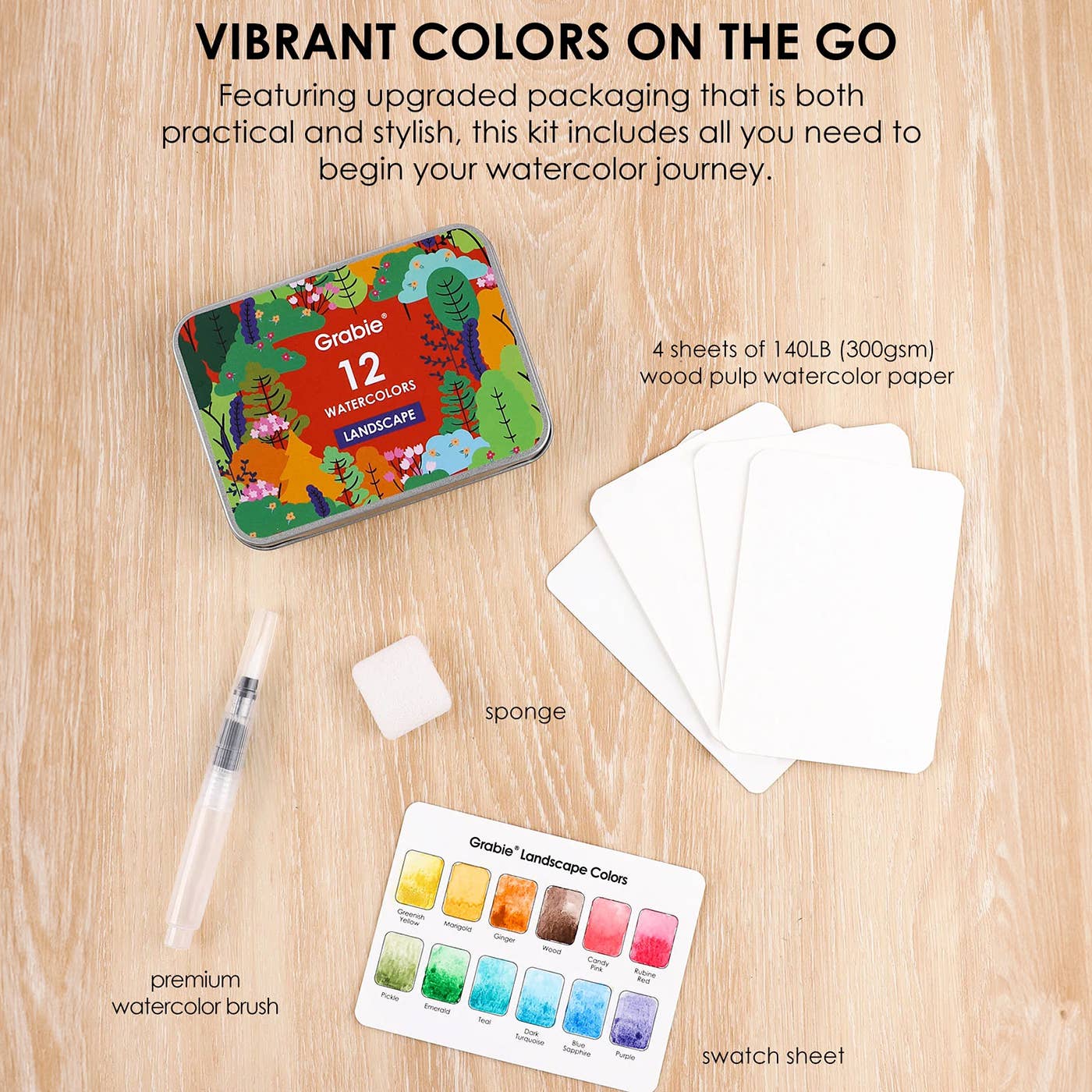 Watercolor Pocket Set Of 12 With Brush - Landscape Colors - Image 2