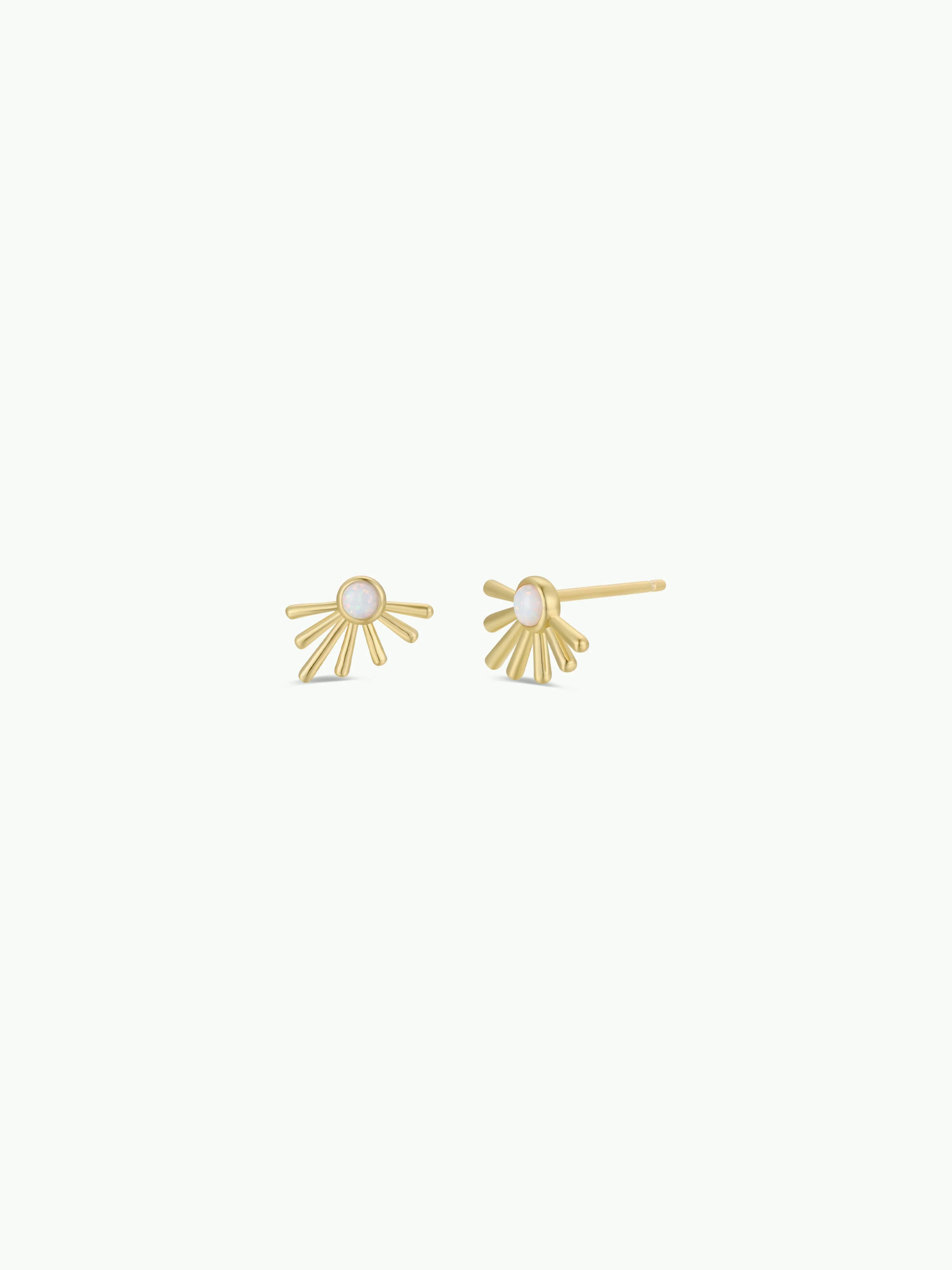 Sun Ray - White Opal - Gold Earrings - Image 1