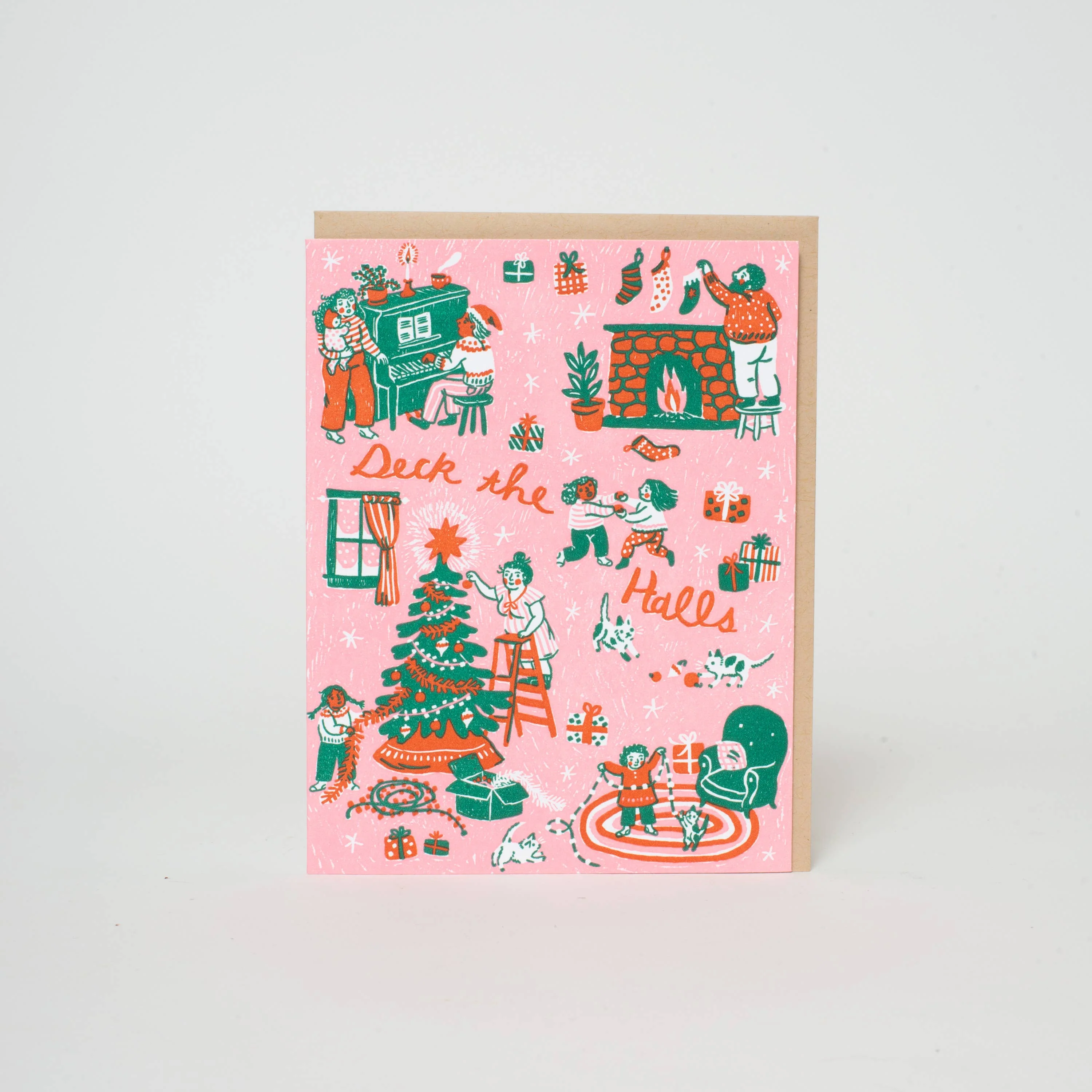 Deck The Halls Christmas Letterpress Greeting Card by Phoebe Wahl - Image 2