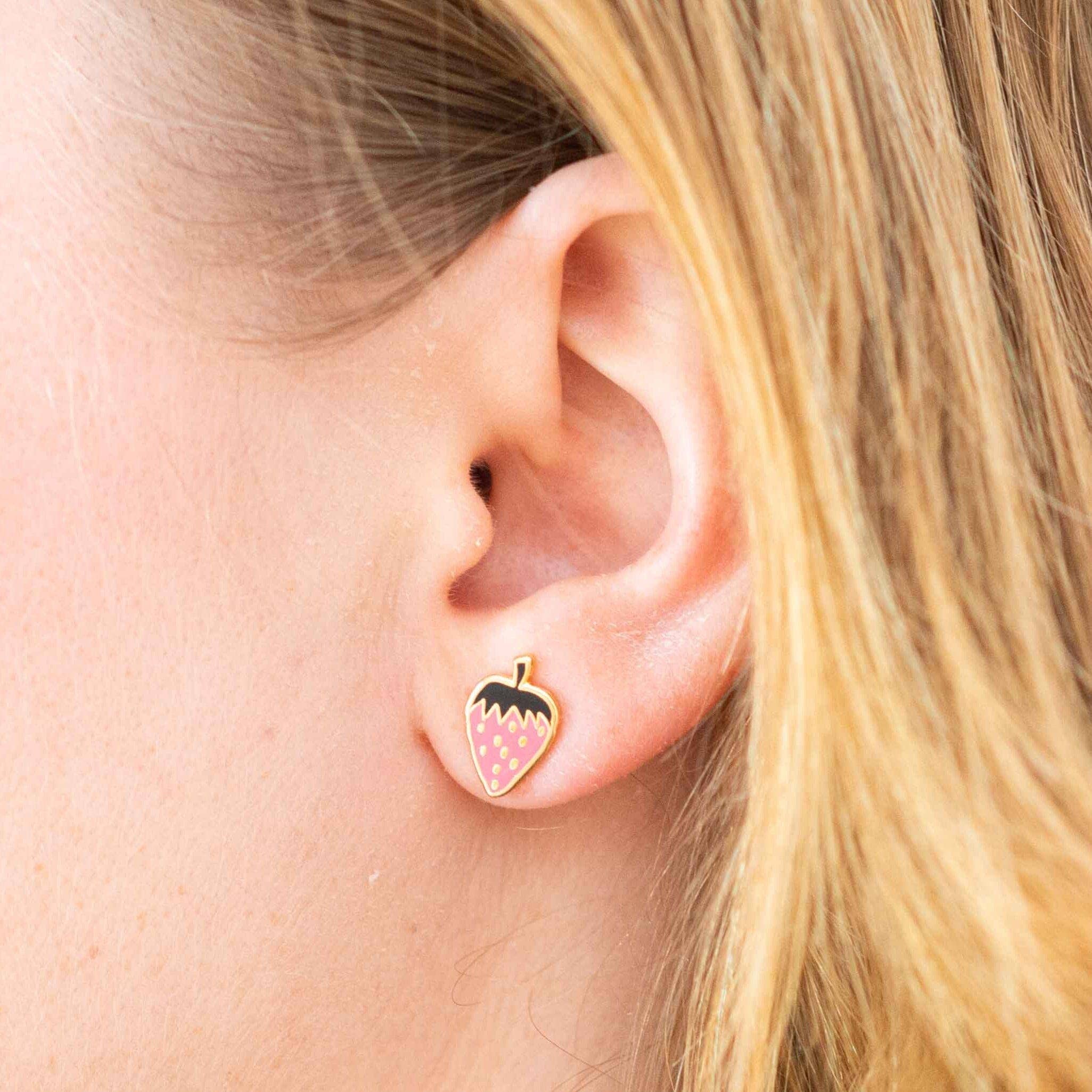 18k Gold Strawberry Enamel Earrings - Image 2