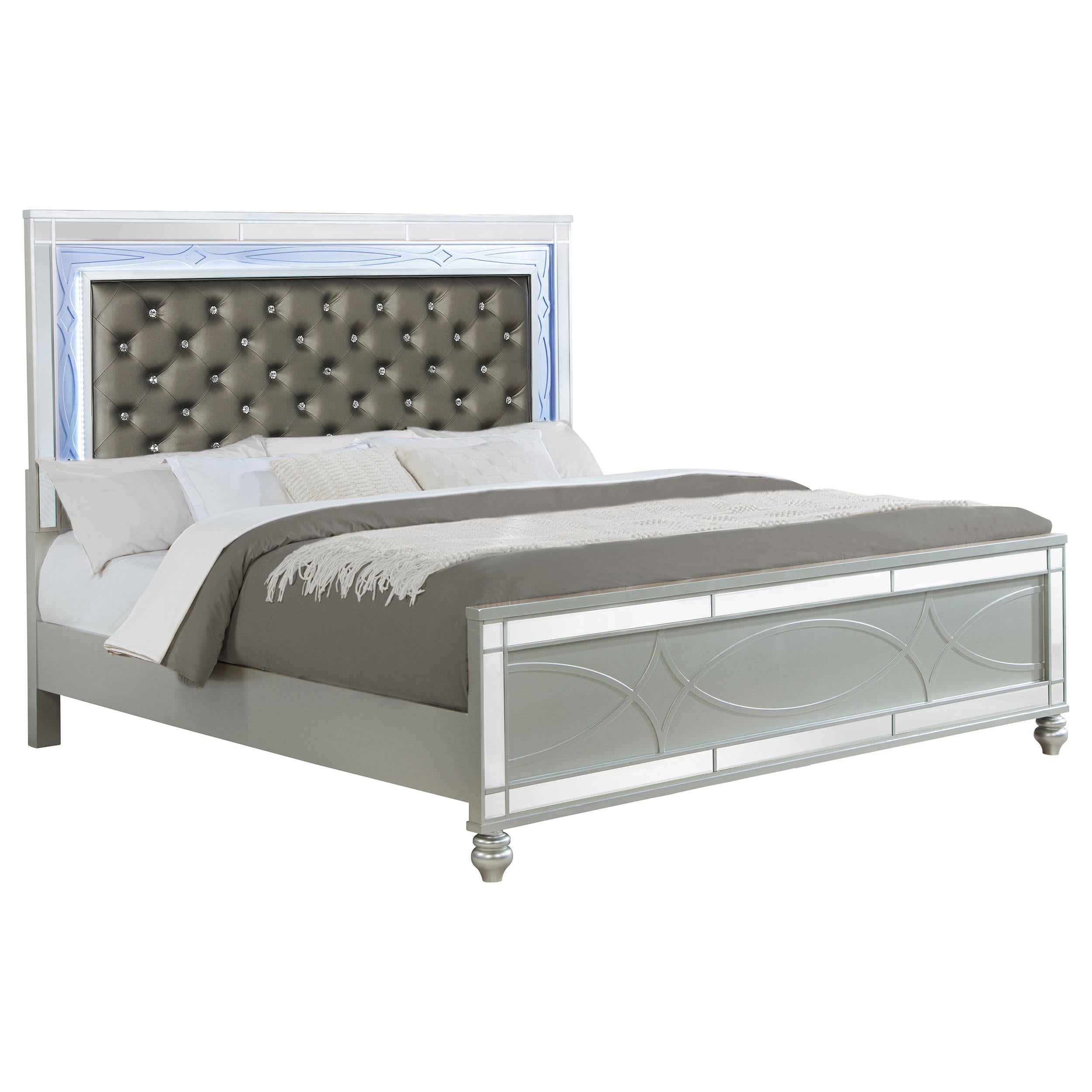 Coaster Furniture Gunnison 223211KE Wood Eastern King LED Panel Bed - Silver Metallic - Image 2