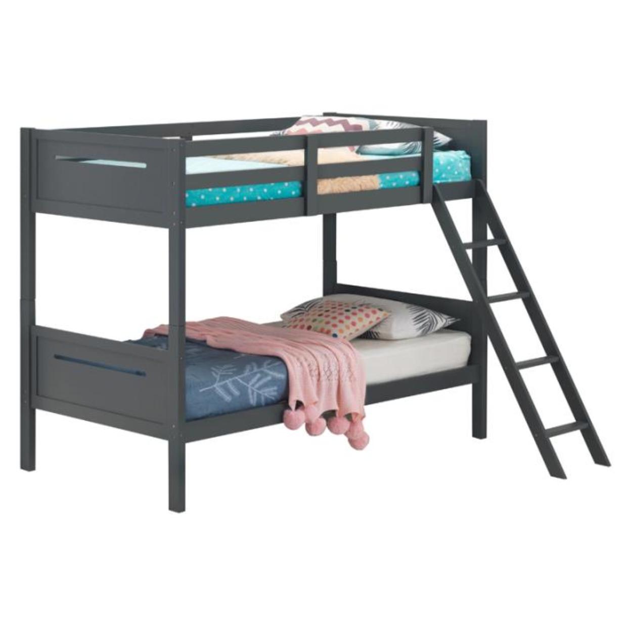 Coaster Furniture Littleton 405051GRY Wood Twin Over Twin Bunk Bed - Grey - Image 3