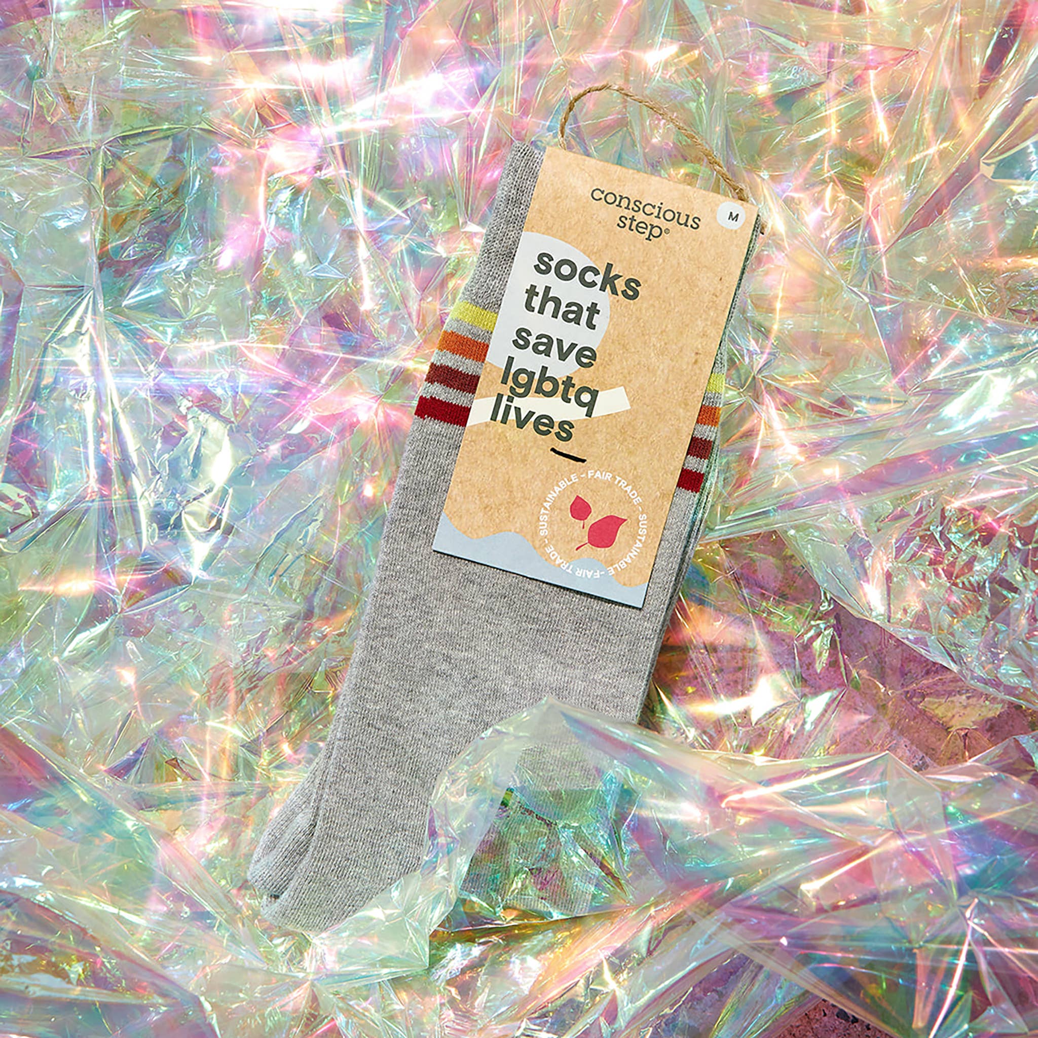 Socks that Save LGBTQ Lives (Alternating Rainbow Stripes): Small - Image 3