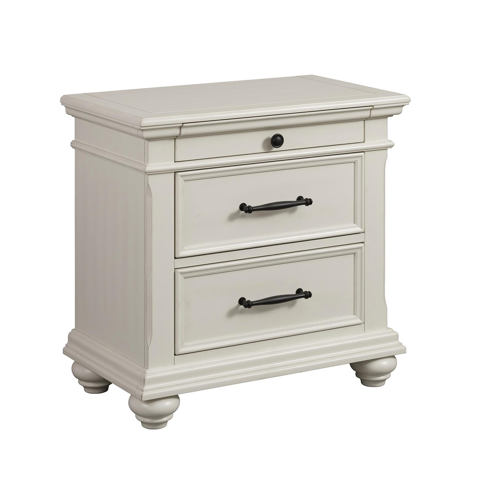 Elements International Slater SR600NS 3-Drawer Nightstand with USB Ports – White