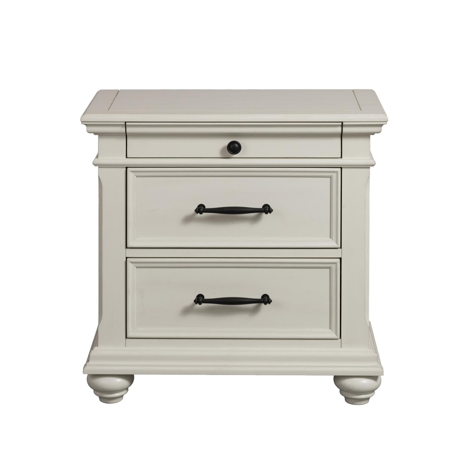 Elements International Slater SR600NS 3-Drawer Nightstand with USB Ports - White - Image 2