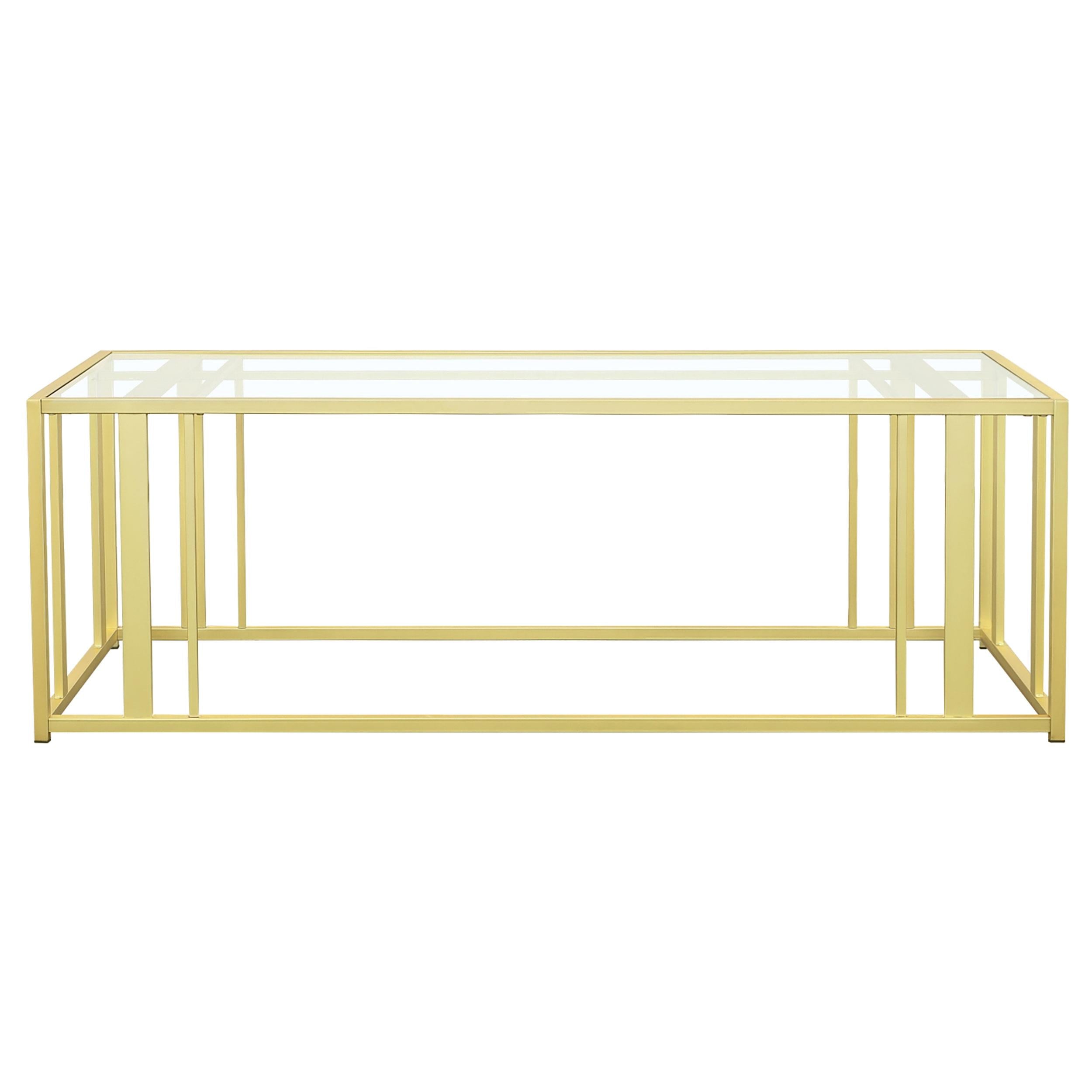Coaster Furniture Adri 723608 Rectangular Glass Top Coffee Table - Matte Brass - Image 2