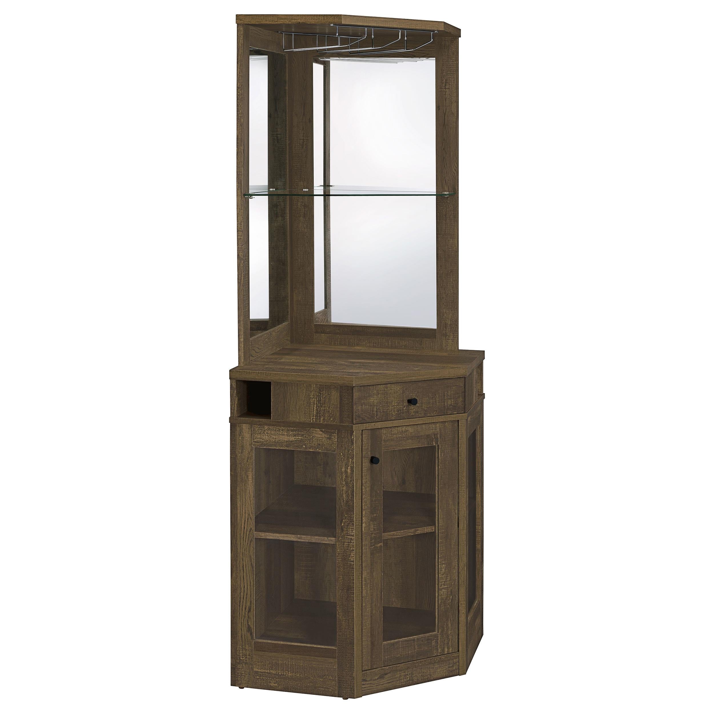 Coaster Furniture Alviso 182303 1-Drawer Corner Home Bar Wine Cabinet – Rustic Oak