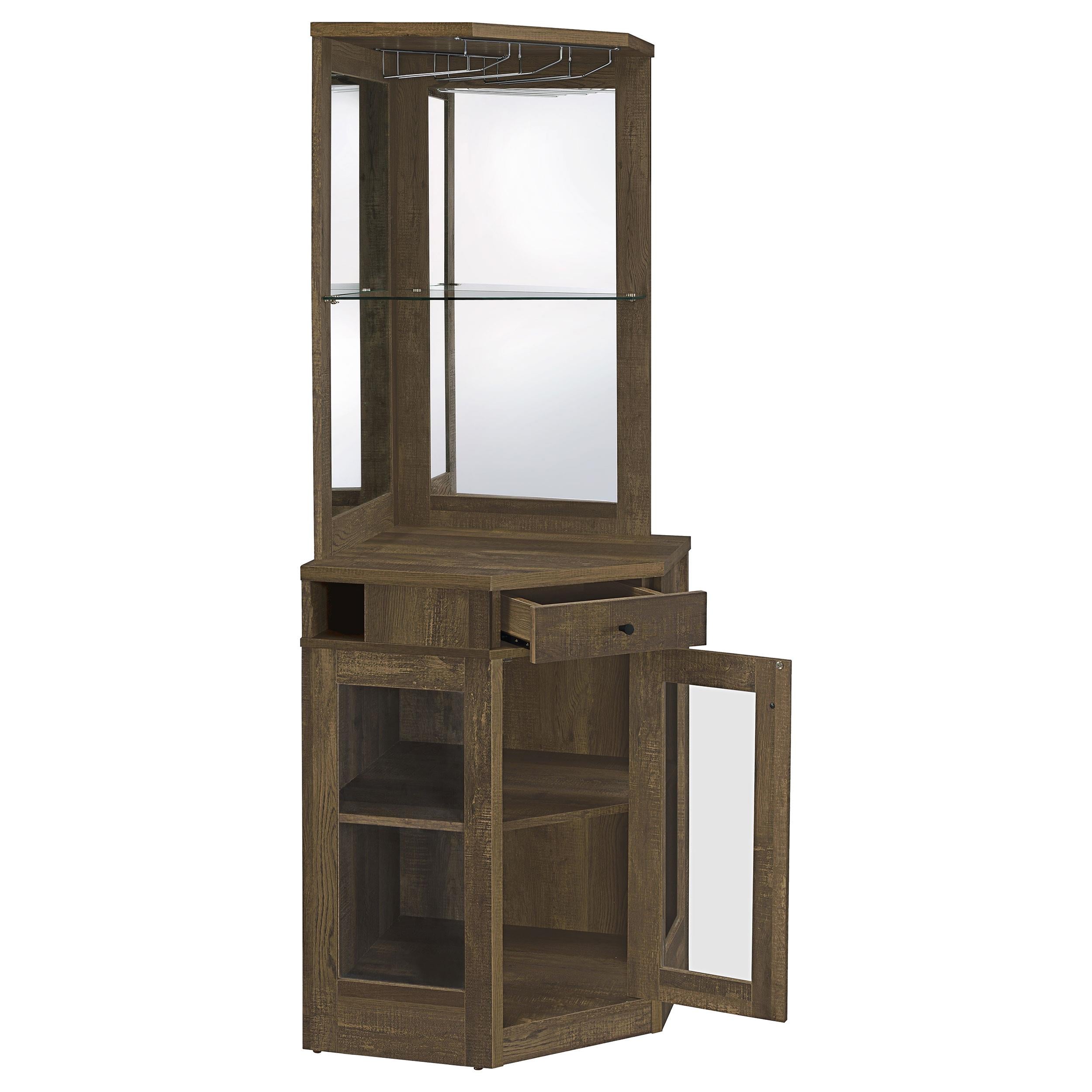 Coaster Furniture Alviso 182303 1-Drawer Corner Home Bar Wine Cabinet - Rustic Oak - Image 2