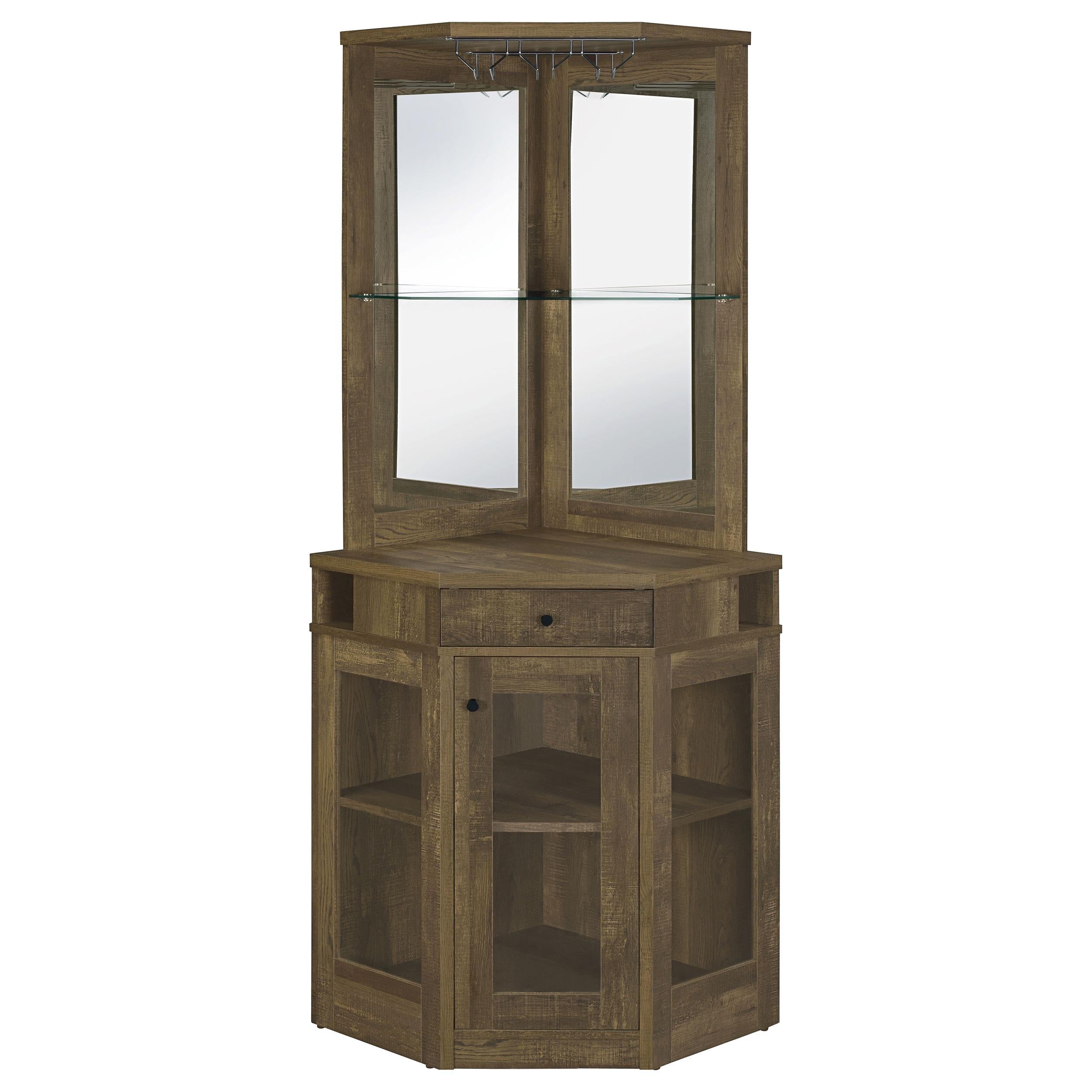 Coaster Furniture Alviso 182303 1-Drawer Corner Home Bar Wine Cabinet - Rustic Oak - Image 3