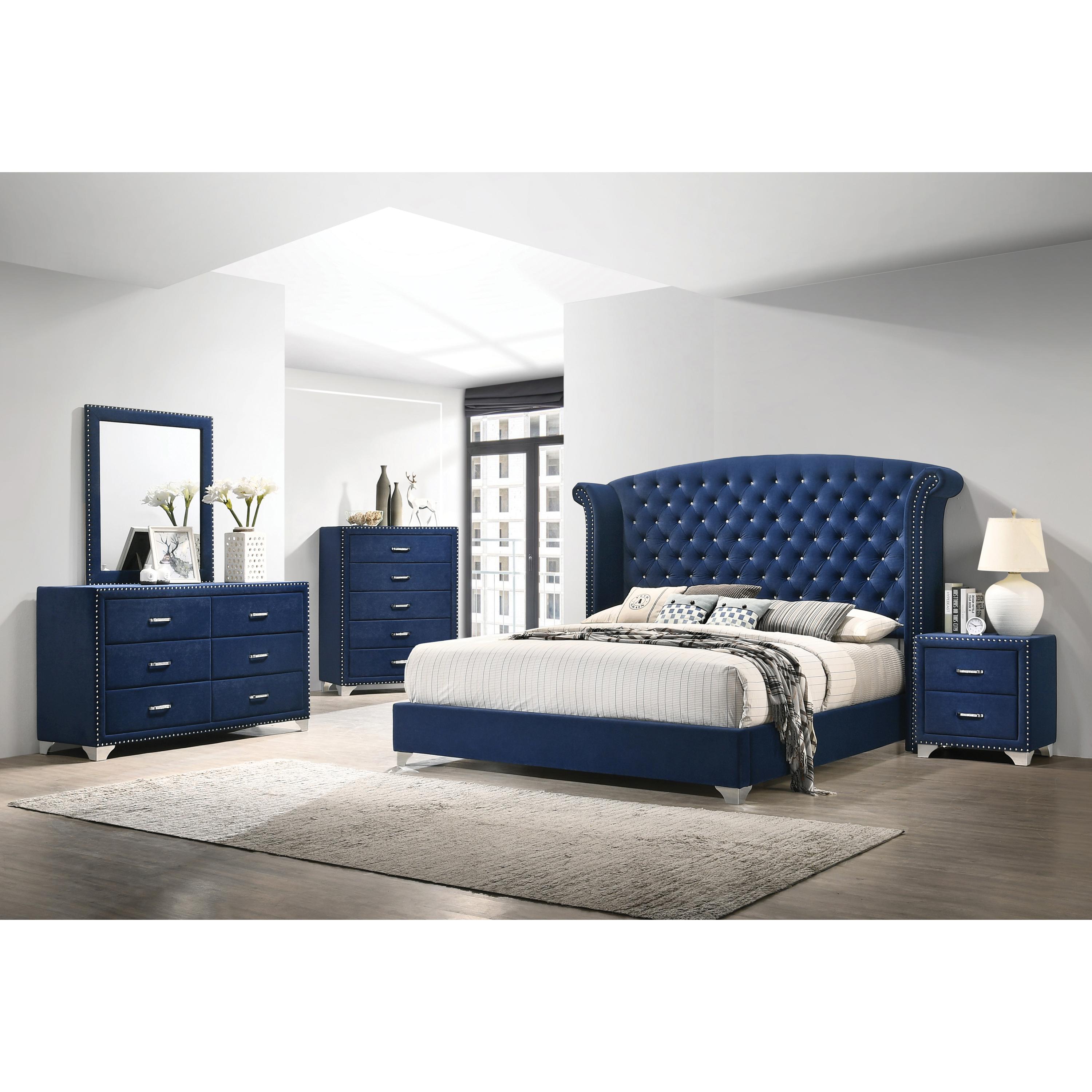 Coaster Furniture Melody 223371Q Upholstered Queen Wingback Bed - Pacific Blue - Image 3