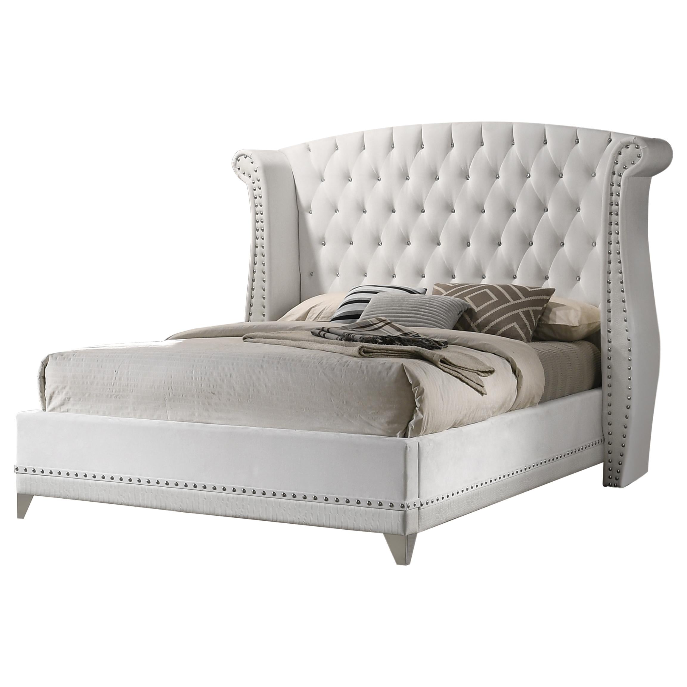 Coaster Furniture Barzini 300843KE Upholstered Eastern King Wingback Bed - White - Image 1