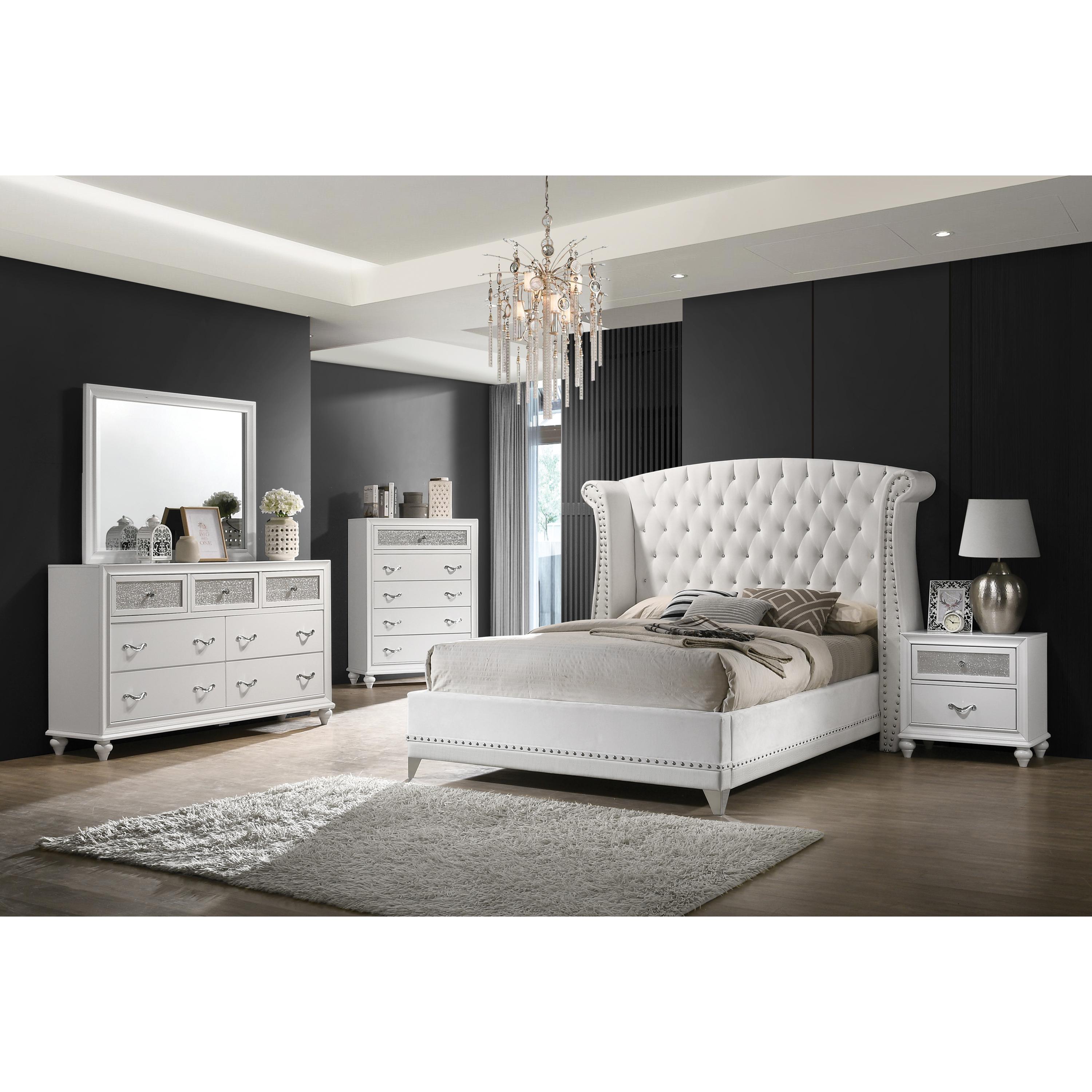 Coaster Furniture Barzini 300843KE Upholstered Eastern King Wingback Bed - White - Image 2