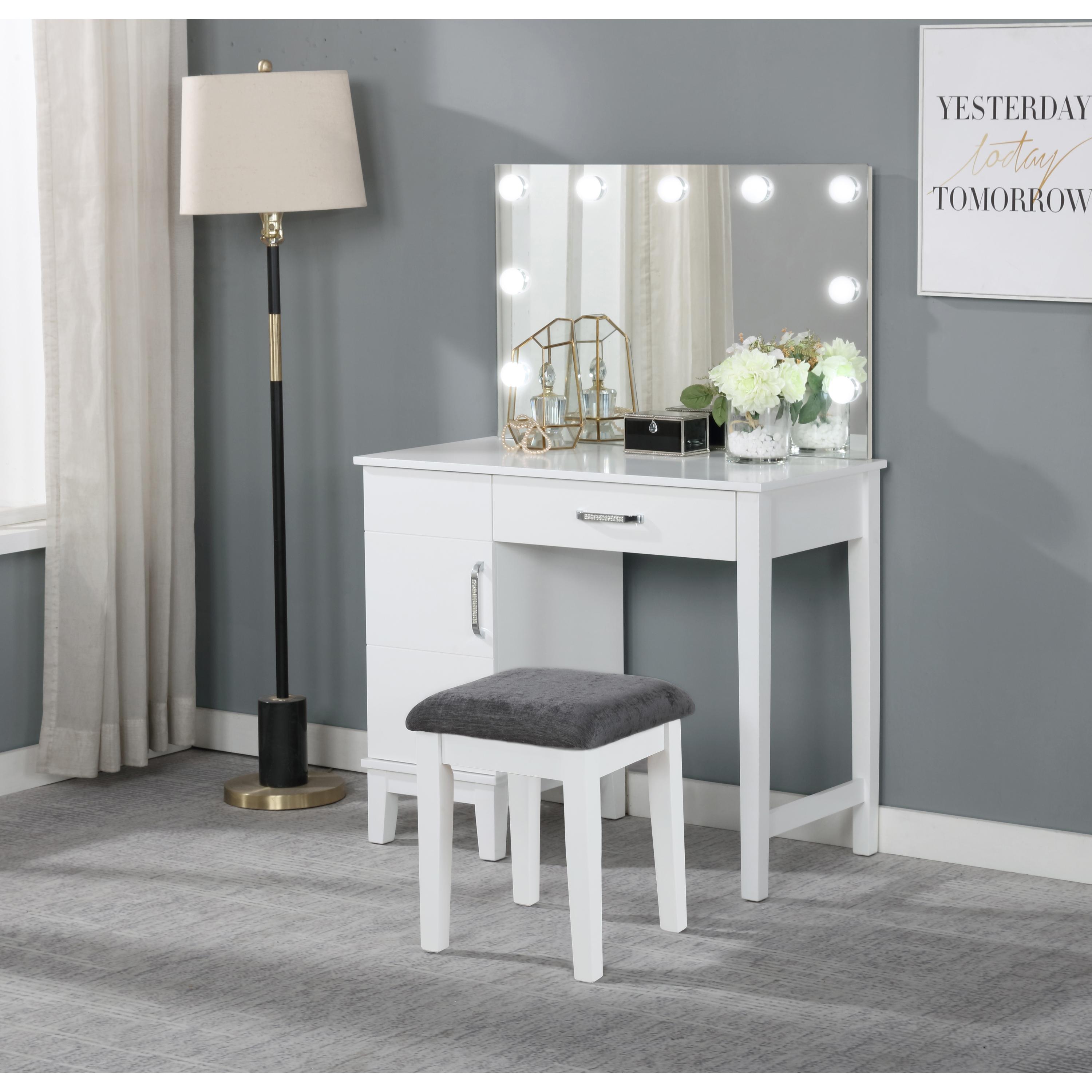 Coaster Furniture Elijah 931149 Vanity Set with Lighting & Stool - White and Dark Grey - Image 1