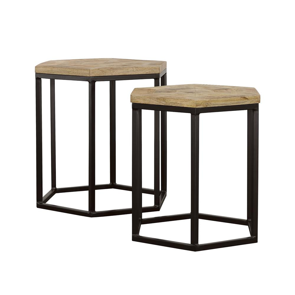 Coaster Furniture Adger 935844 2-piece Hexagonal Nesting Tables - Natural and Black - Image 2