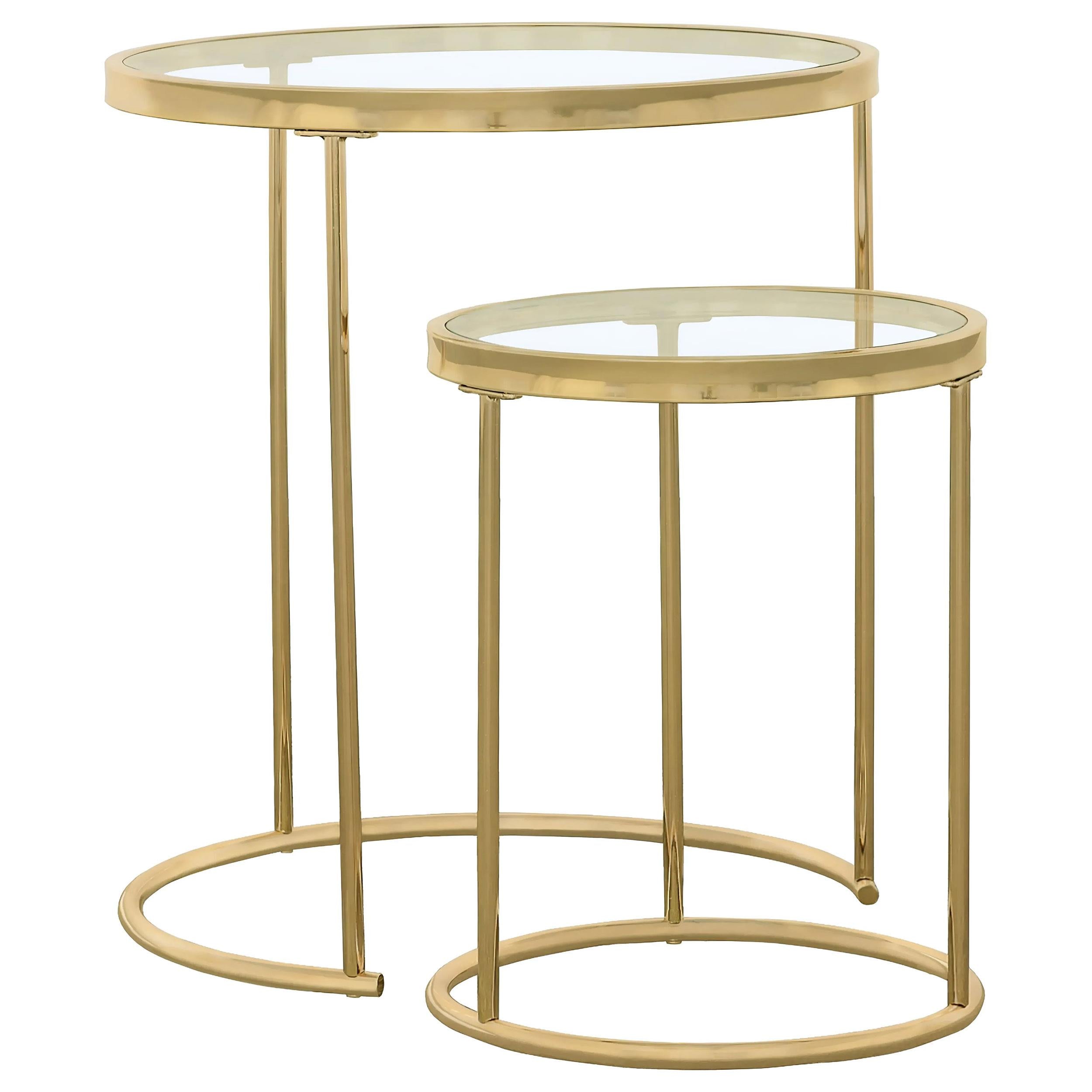 Coaster Furniture Maylin 935936 2-piece Round Glass Top Nesting Table Set - Gold - Image 1