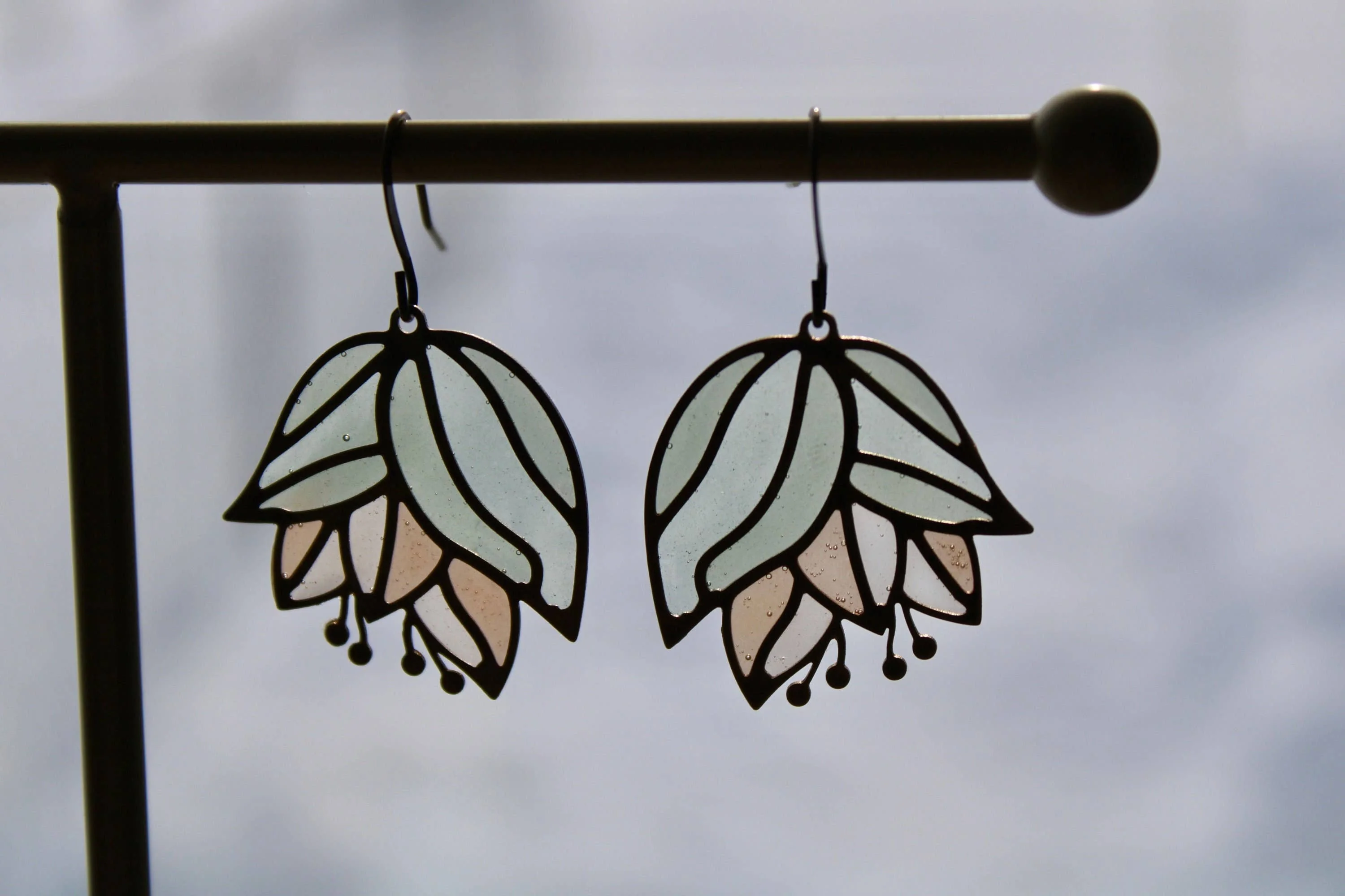 Lotus Bud // Stained Glass Resin Earrings