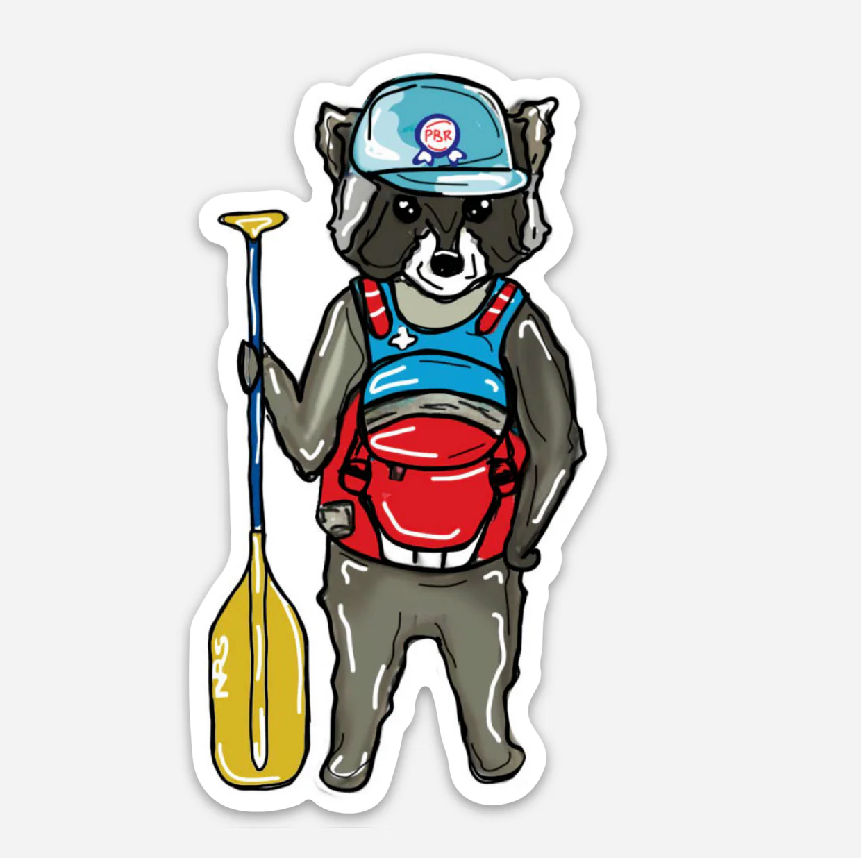 Paddleboarding Raccoon Sticker - Image 1