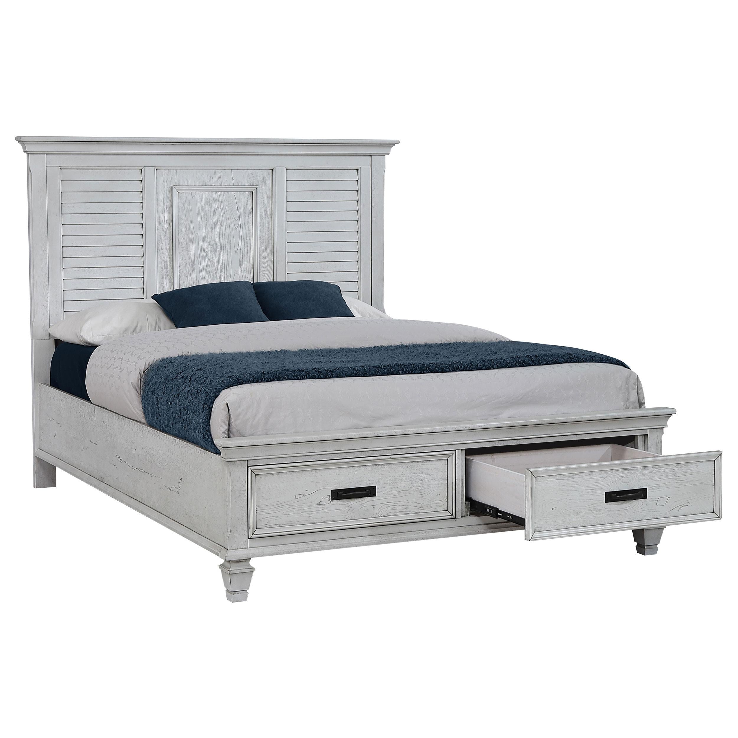 Coaster Furniture Franco 205330KE Wood Eastern King Storage Panel Bed - Distressed White - Image 2