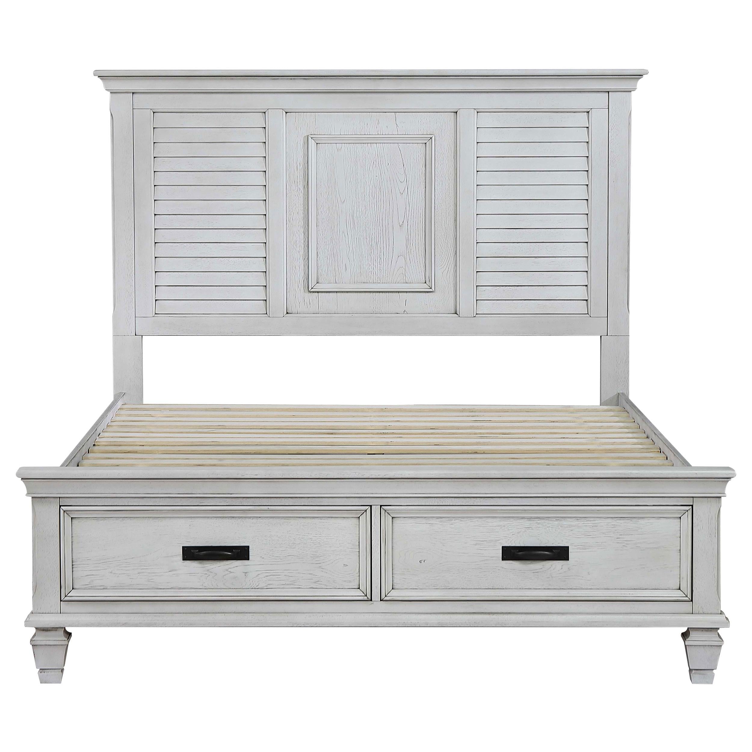 Coaster Furniture Franco 205330KE Wood Eastern King Storage Panel Bed - Distressed White - Image 3
