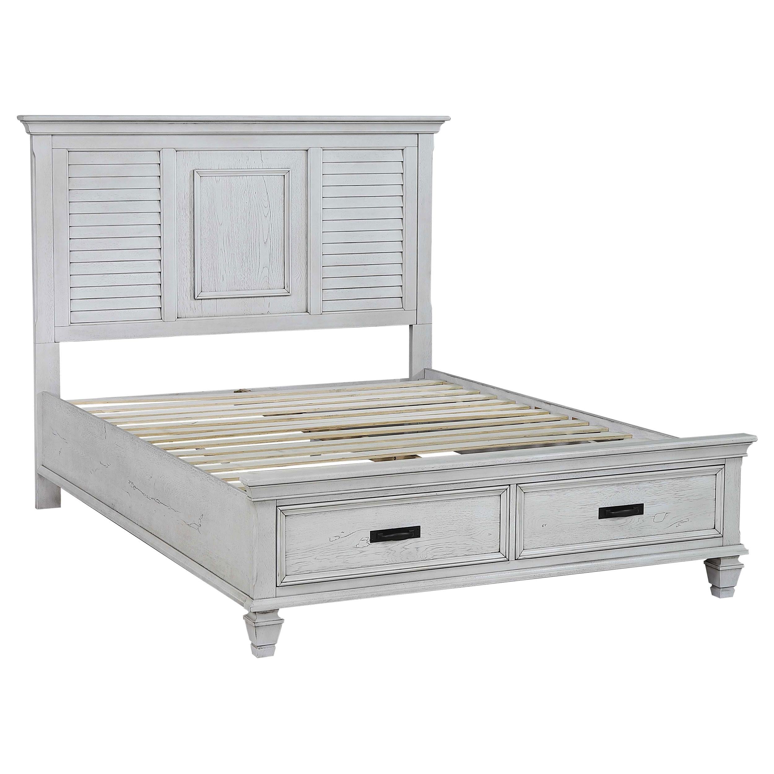 Coaster Furniture Franco 205330Q Wood Queen Storage Panel Bed - Distressed White - Image 1