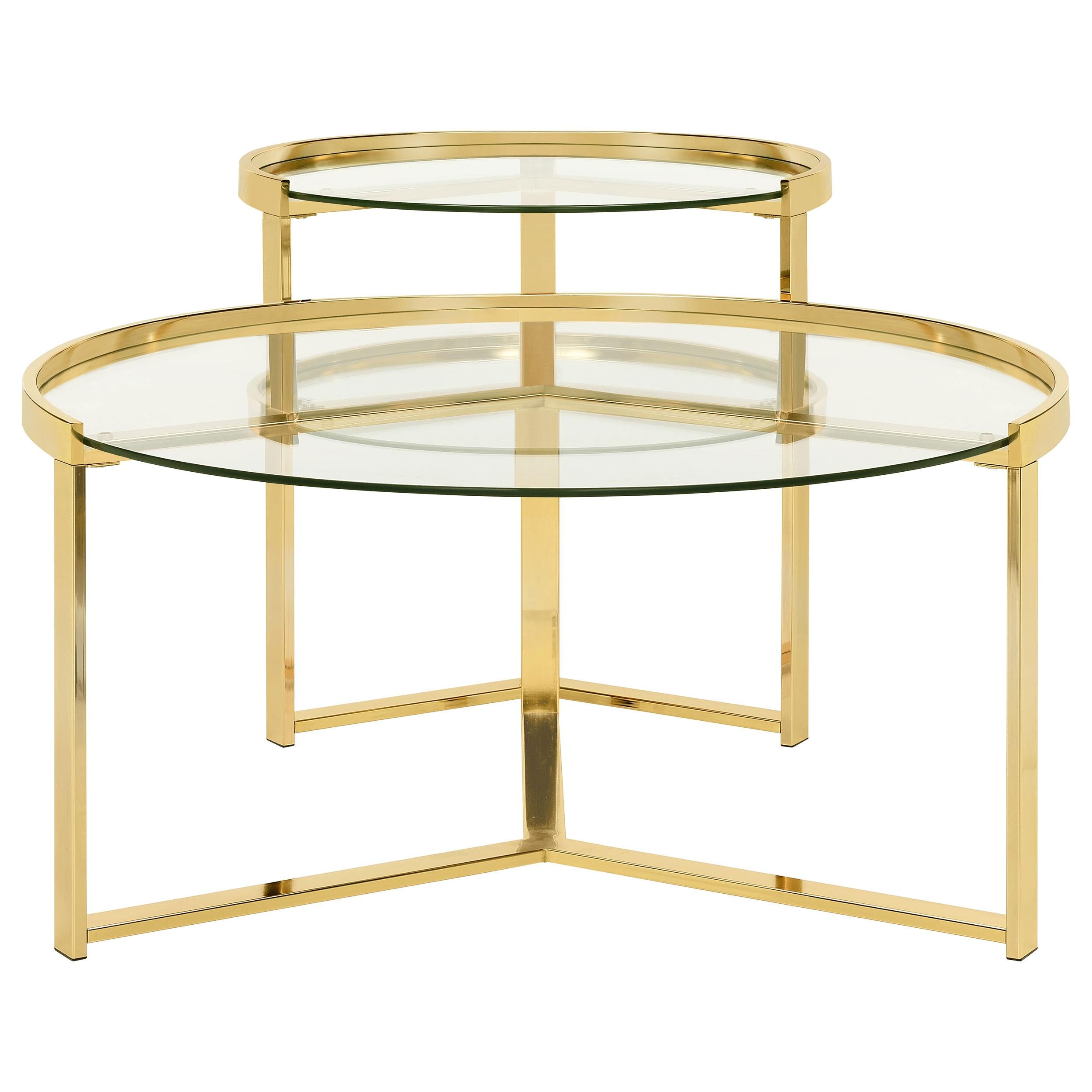 Coaster Furniture Delia 930251 2-Piece Round Glass Top Nesting Coffee Table - Gold - Image 2