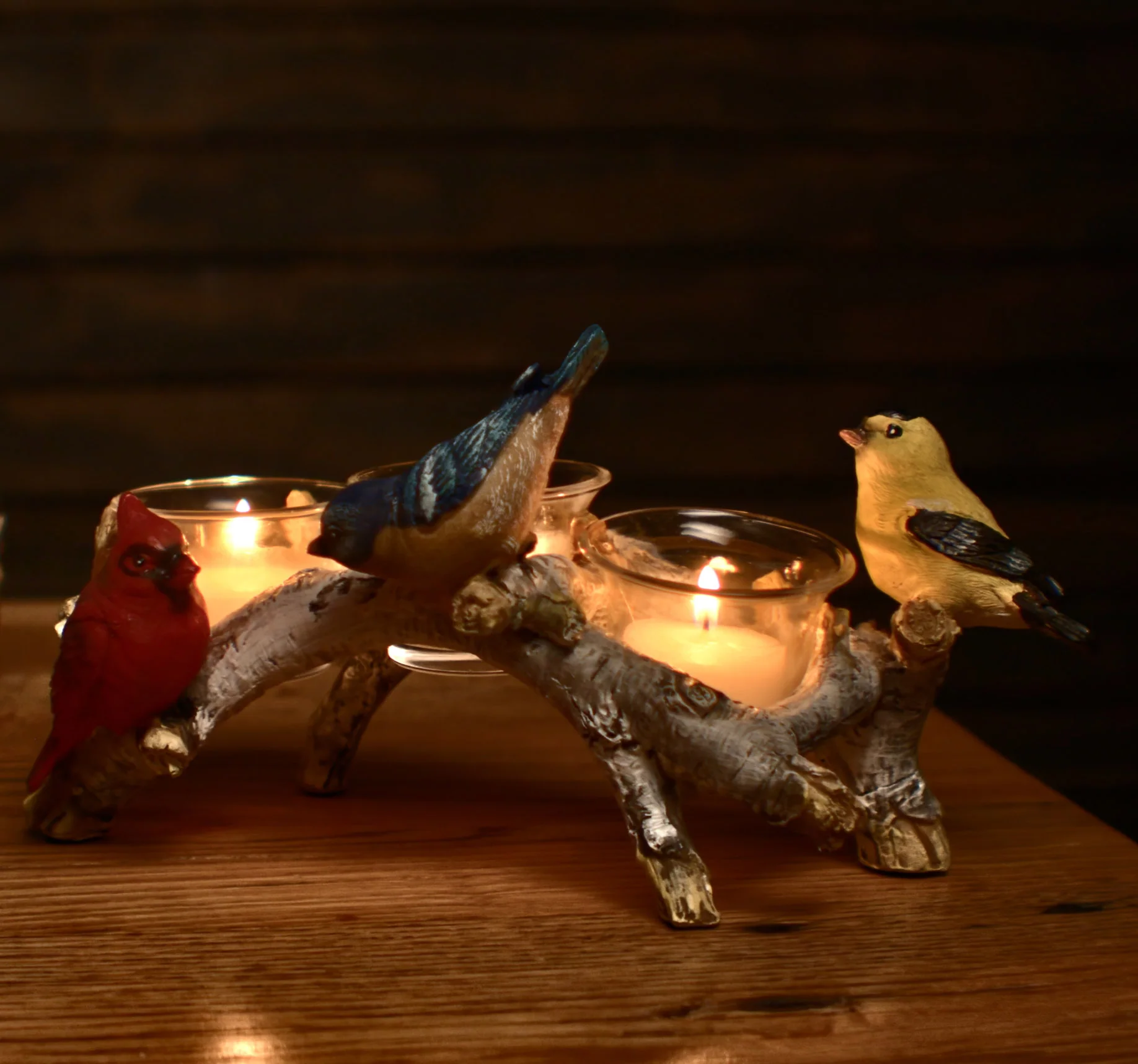 Candle Holder-Birch with Birds 3 Piece - Image 1