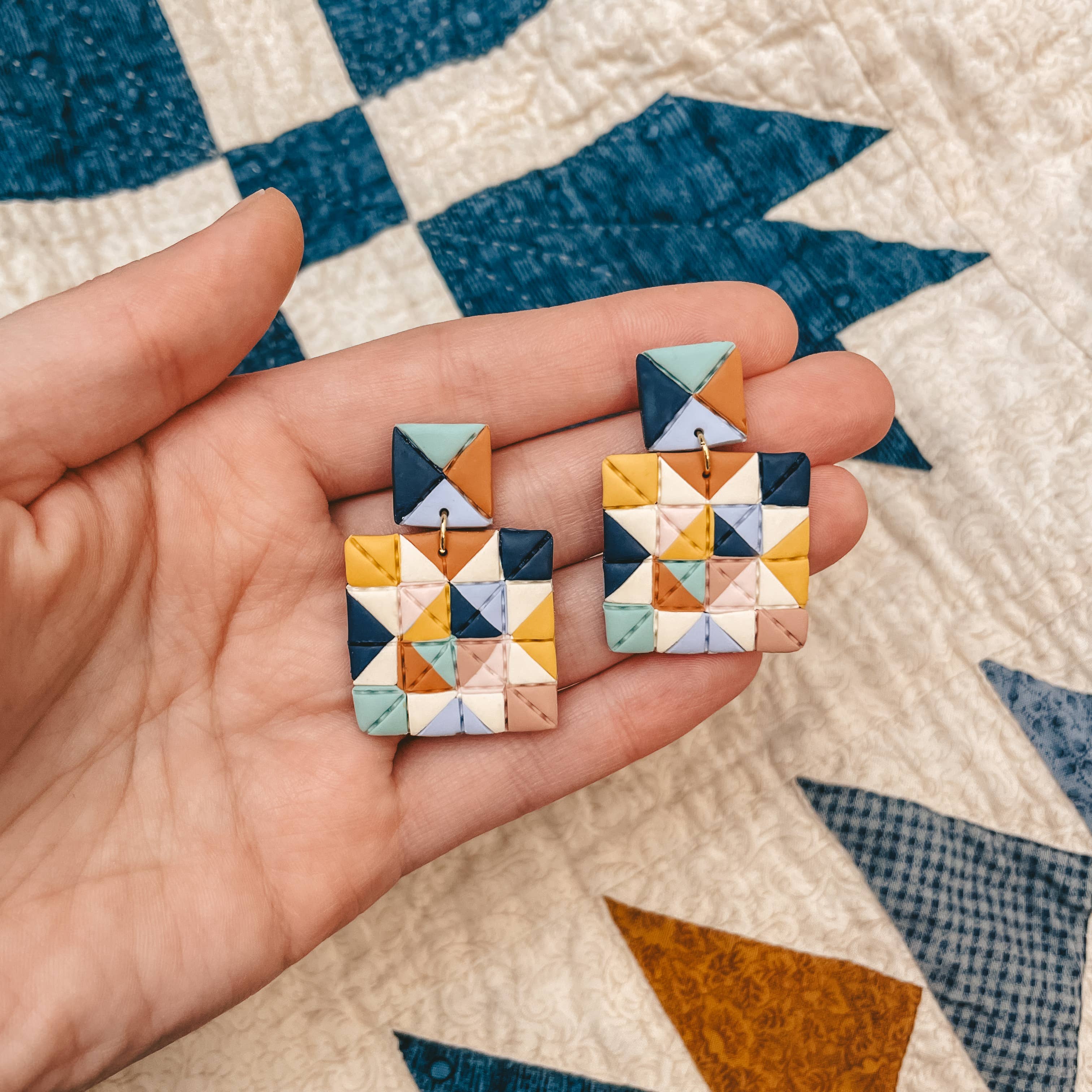 Quilted Style Stud Dangle Earrings | Confetti Block - Image 1
